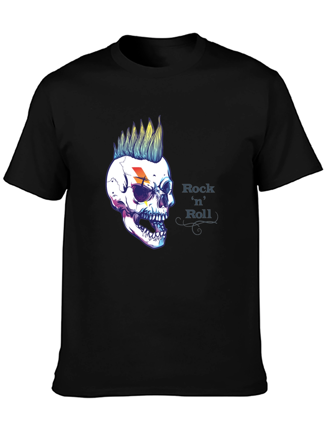 Rock n Roll Skull Graphic Black T-Shirt