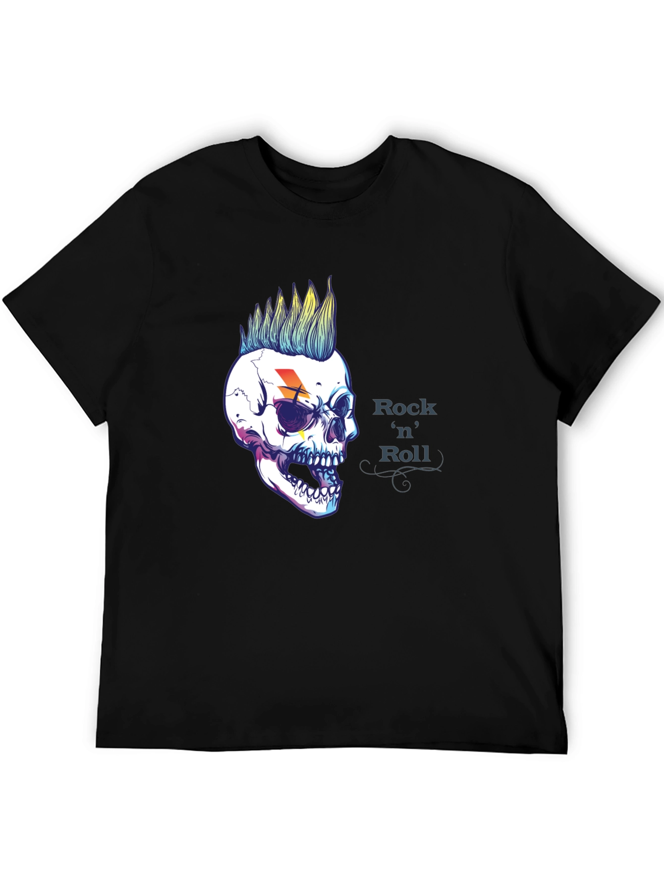 Rock n Roll Skull Graphic Black T-Shirt