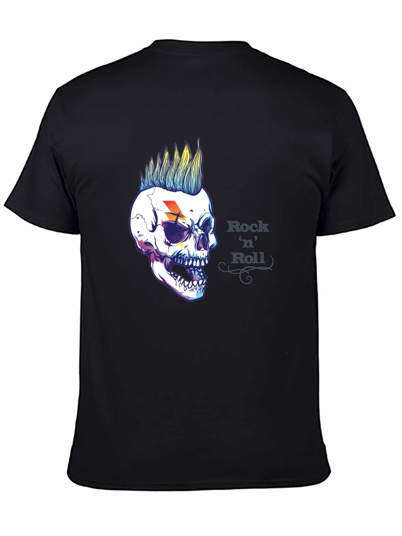 Rock n Roll Skull Graphic Black T-Shirt