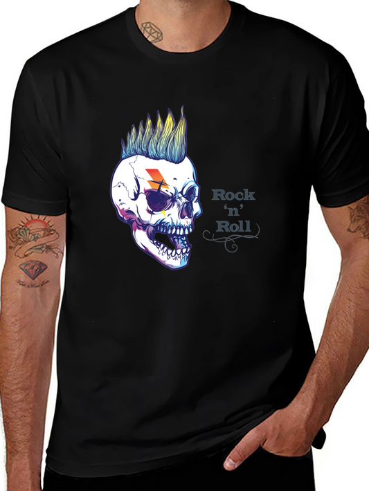 Rock n Roll Skull Graphic Black T-Shirt