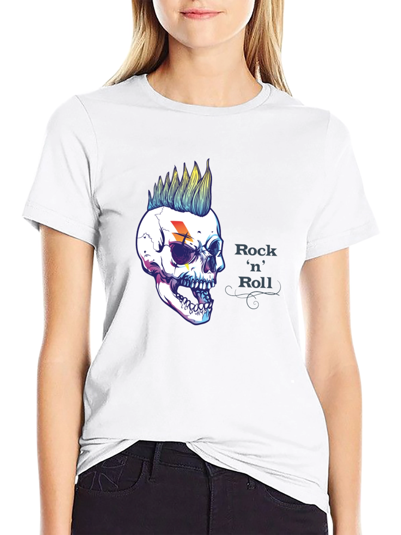 Rock n Roll Skull Graphic Black T-Shirt