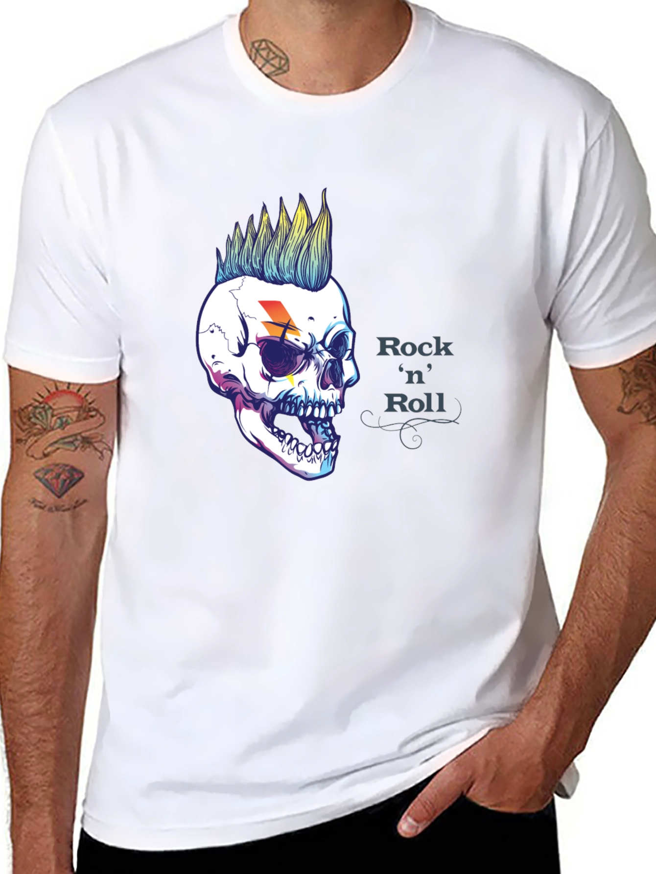 Rock n Roll Skull Graphic Black T-Shirt