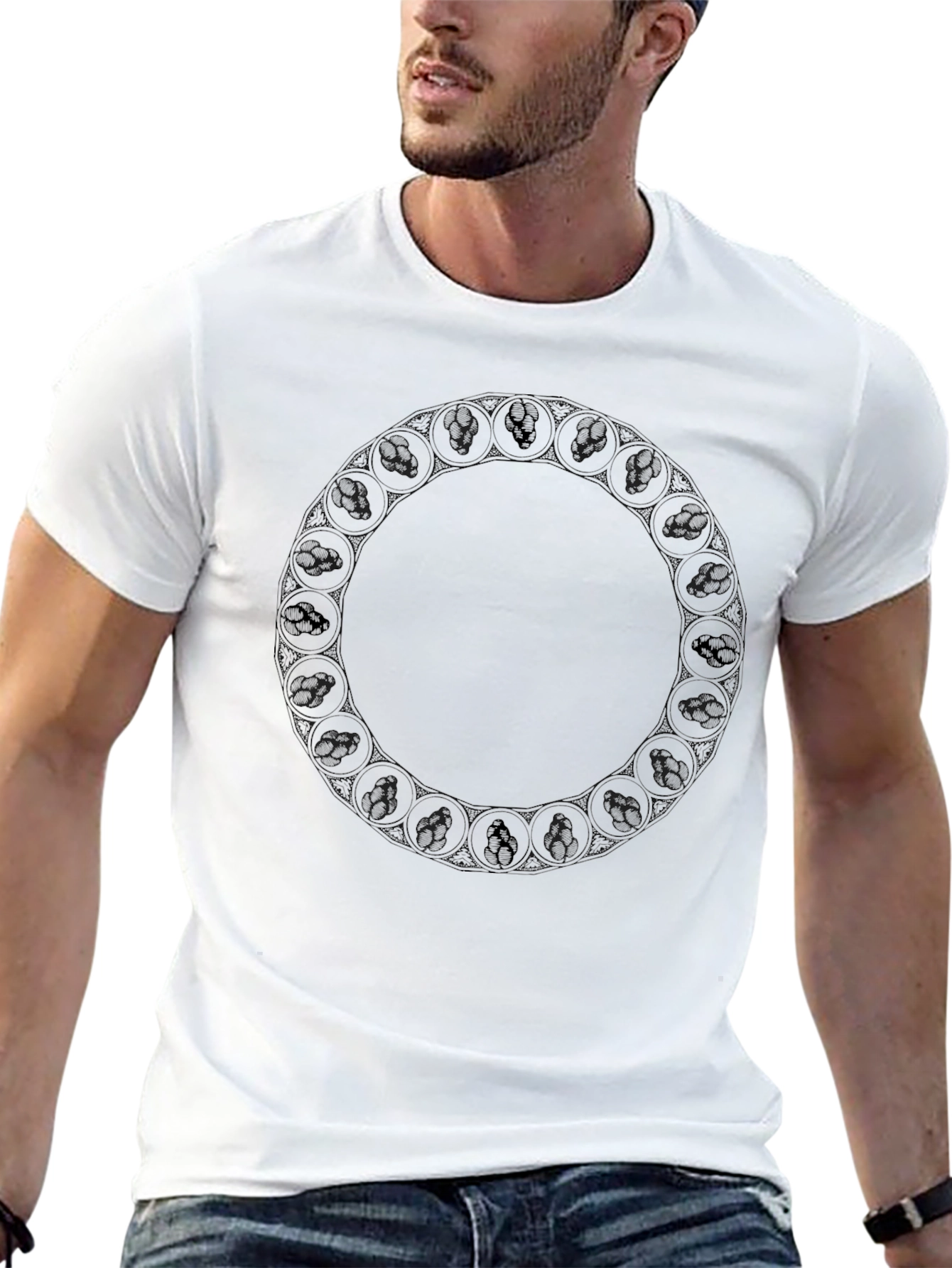 Mens Black T-Shirt with Gothic Skull Circle Design