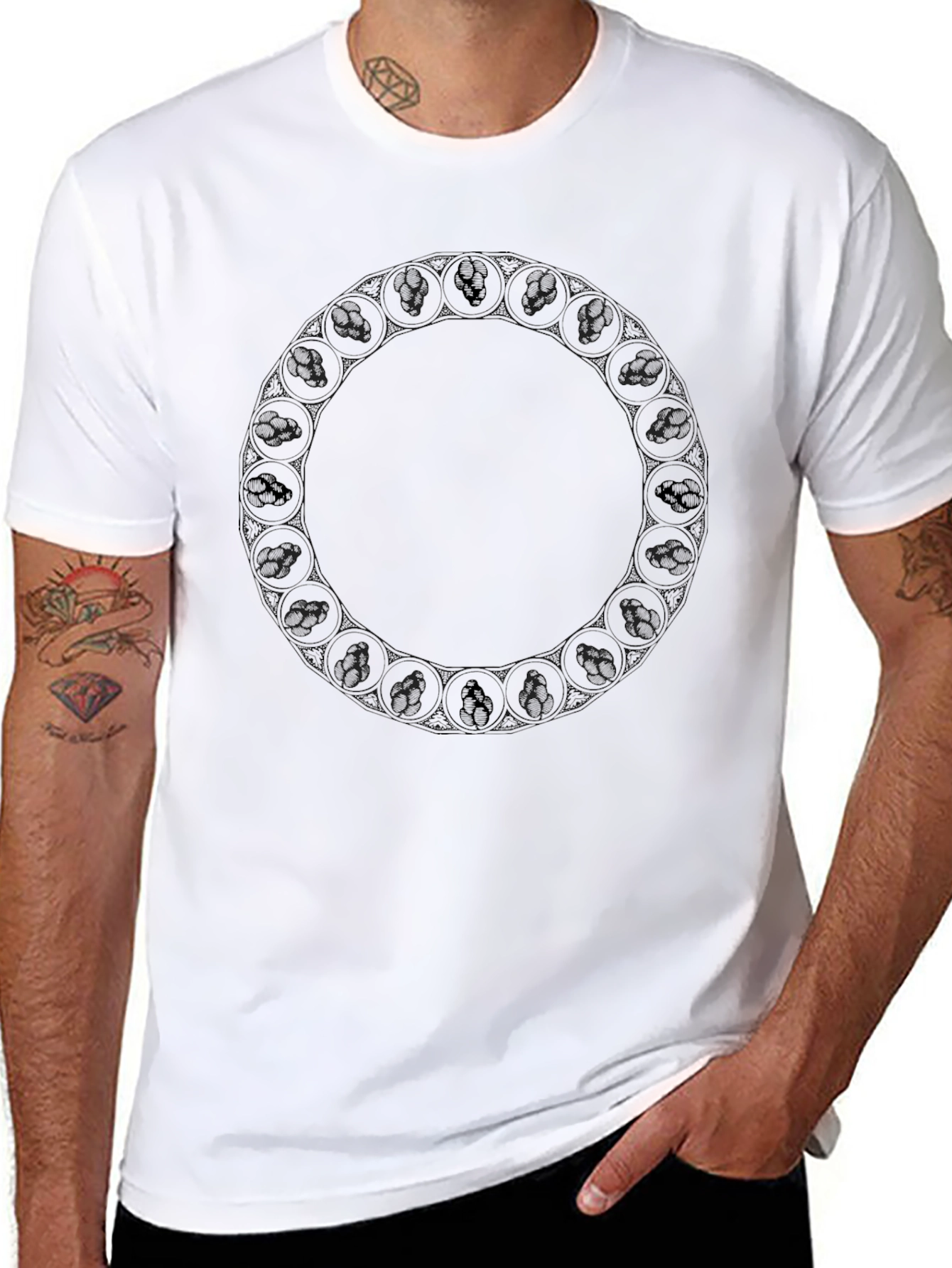 Mens Black T-Shirt with Gothic Skull Circle Design