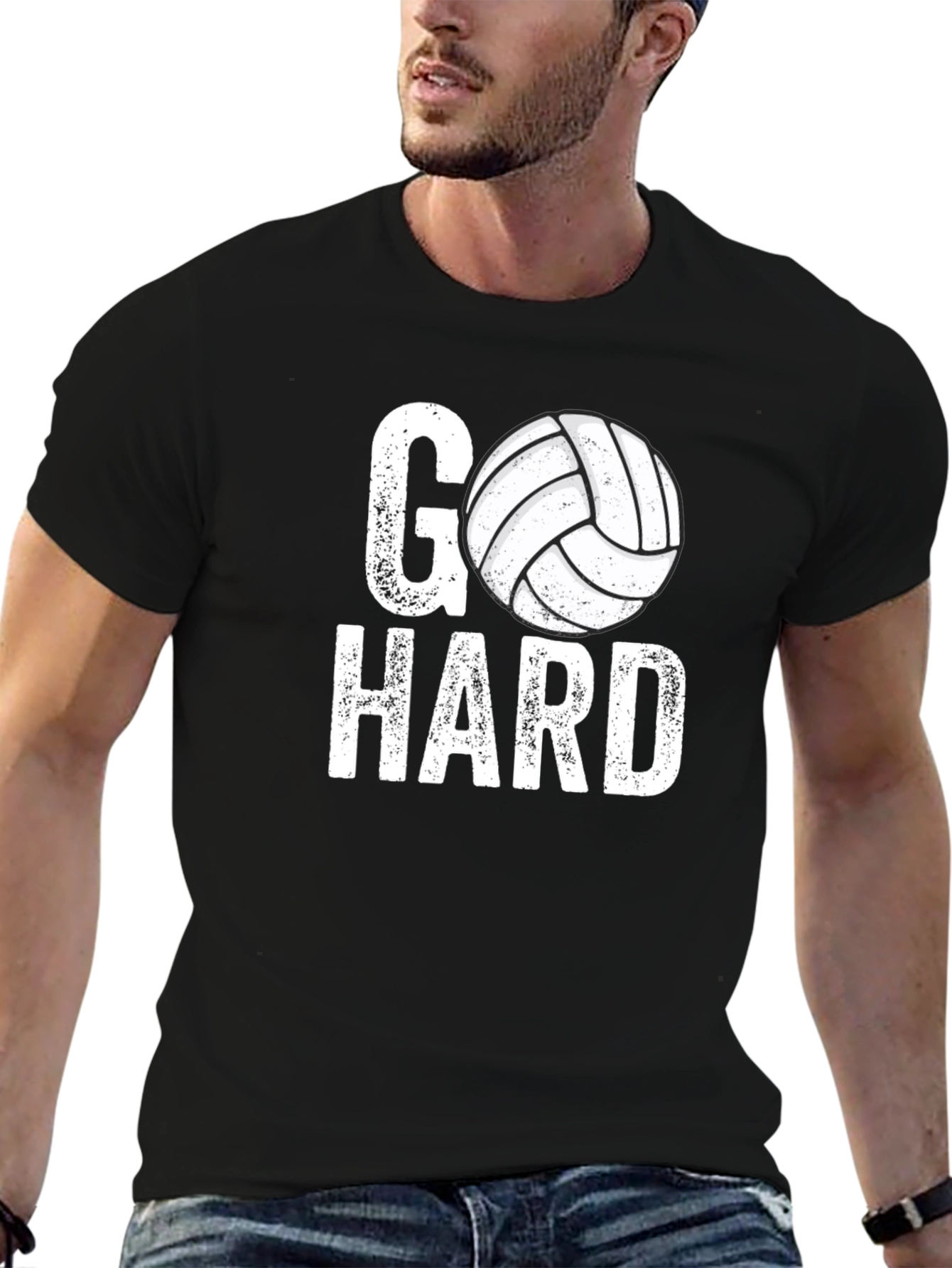 Go Hard Volleyball Graphic Tee - Black Casual T-Shirt