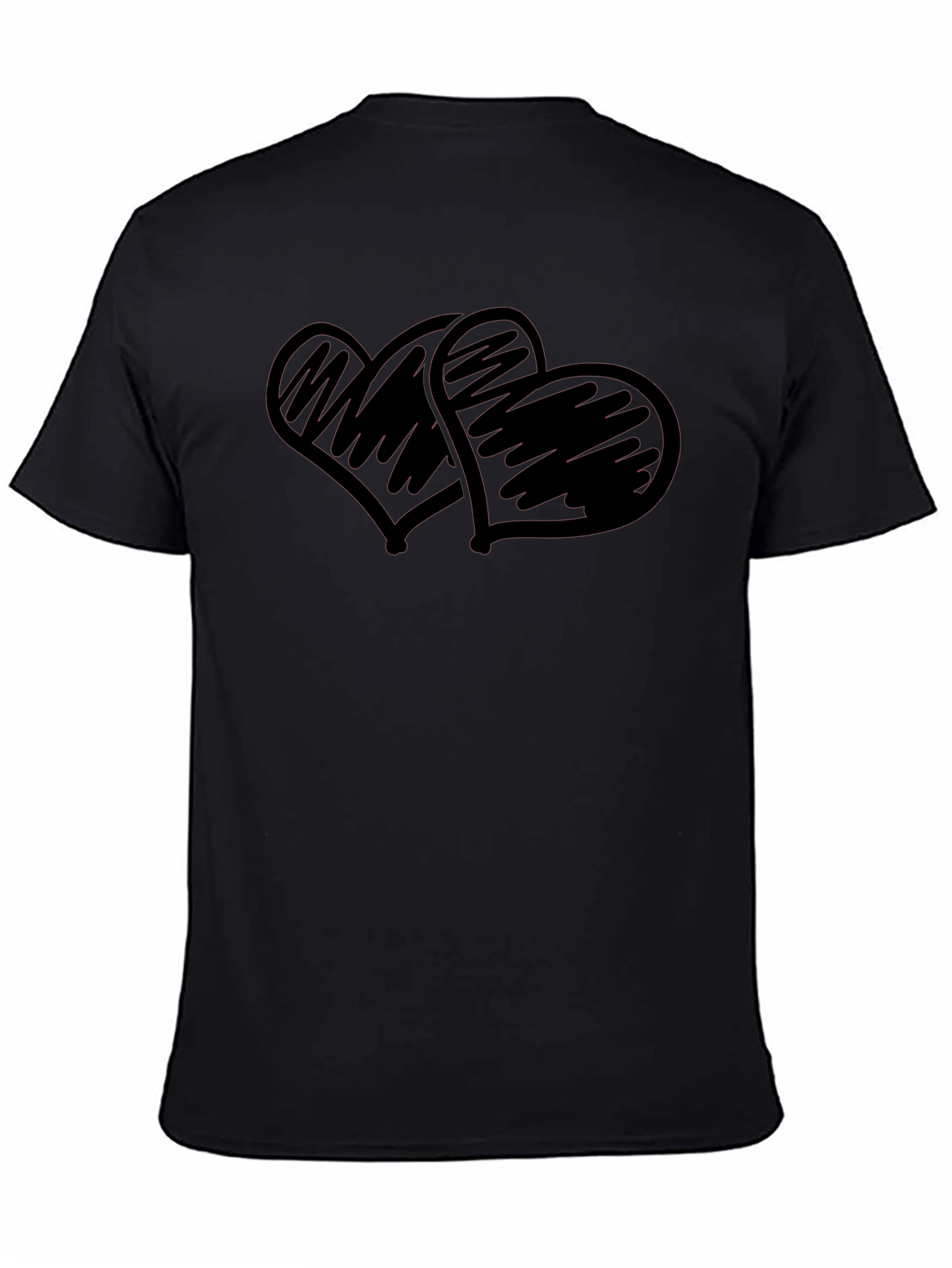 Black T-Shirt with Scribbled Hearts Design