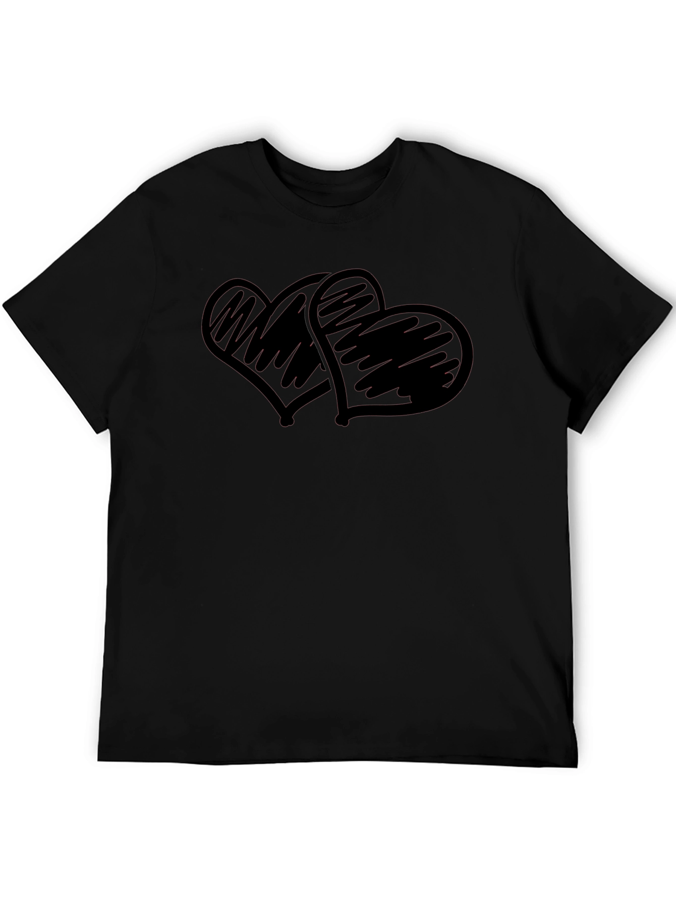 Black T-Shirt with Scribbled Hearts Design