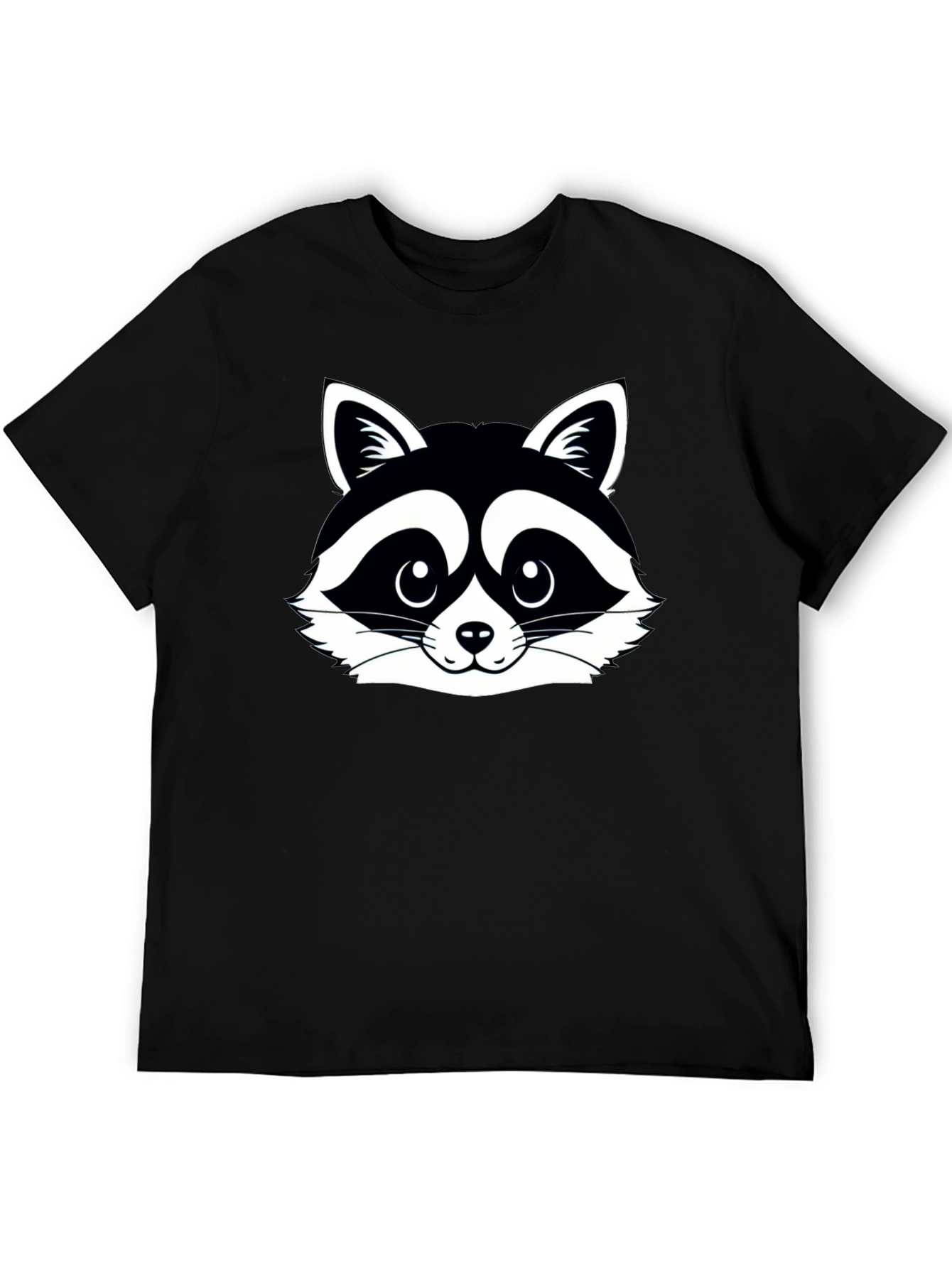 Raccoon Graphic Tee - Black Cotton Crew Neck Shirt