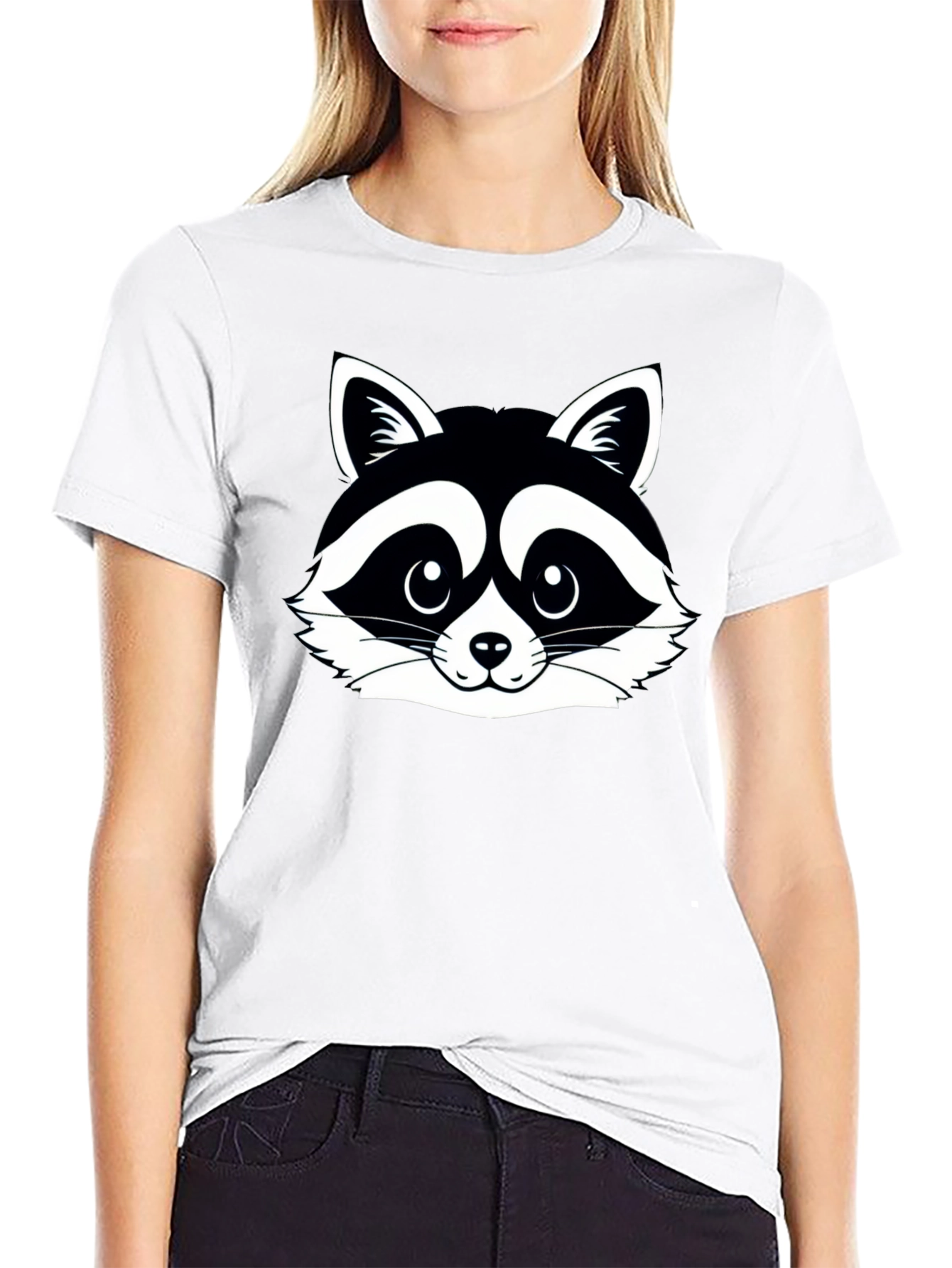 Raccoon Graphic Tee - Black Cotton Crew Neck Shirt
