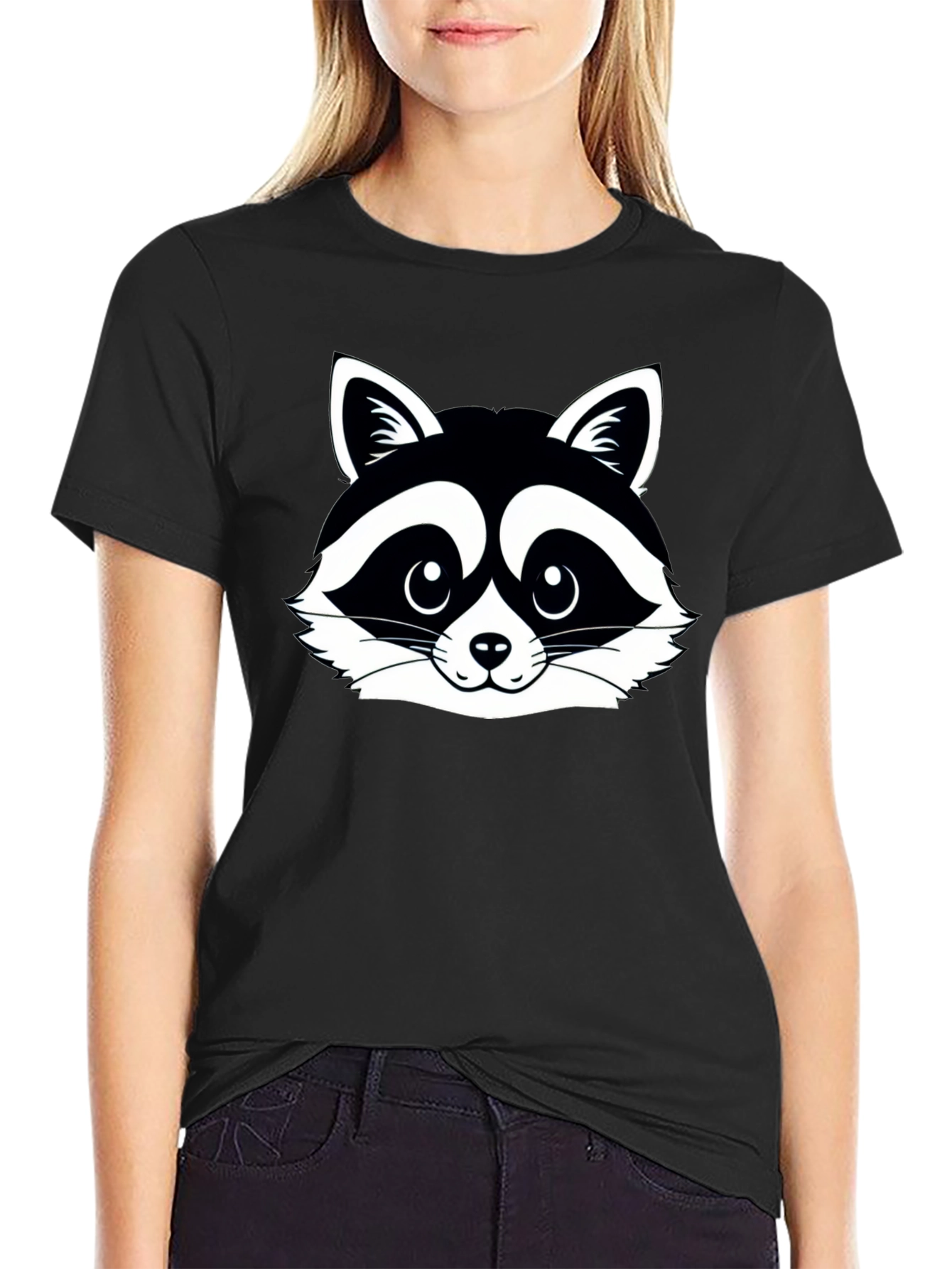 Raccoon Graphic Tee - Black Cotton Crew Neck Shirt