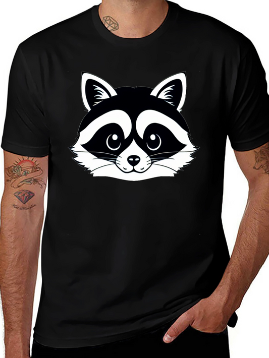 Raccoon Graphic Tee - Black Cotton Crew Neck Shirt