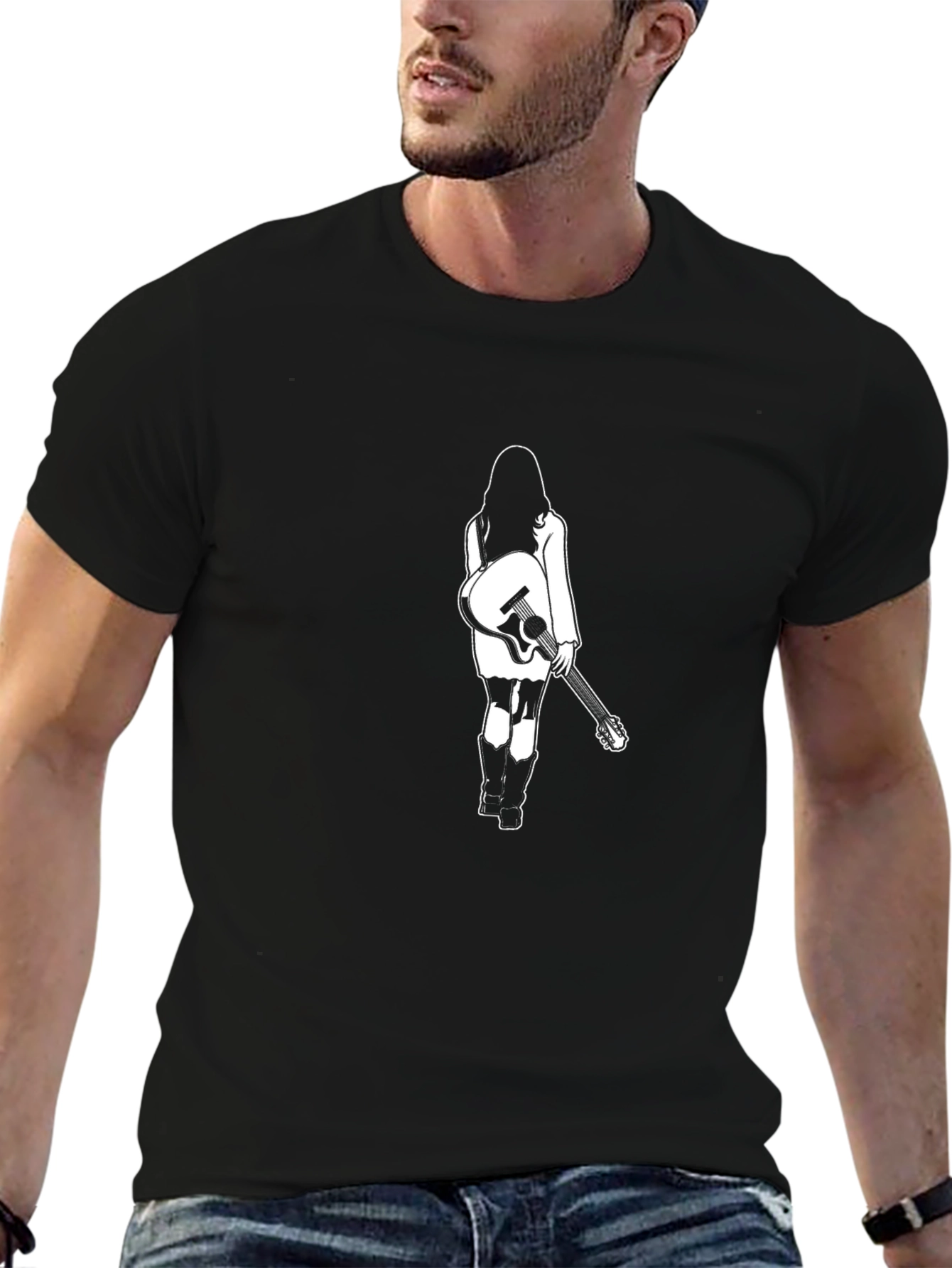 Guitar Girl Graphic Tee - Black Unisex T-Shirt
