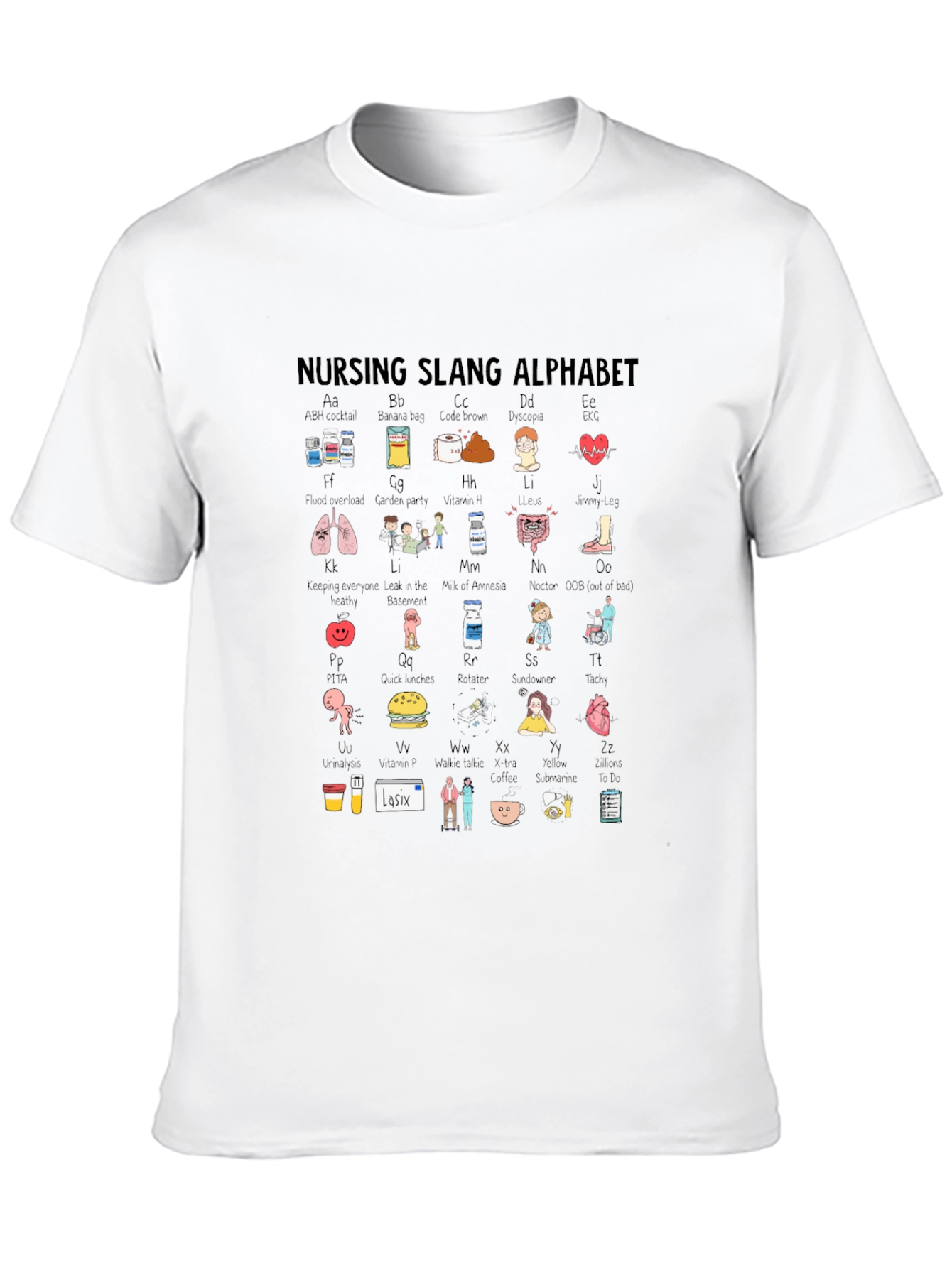 Nursing Slang Alphabet T-Shirt - Black Crew Neck