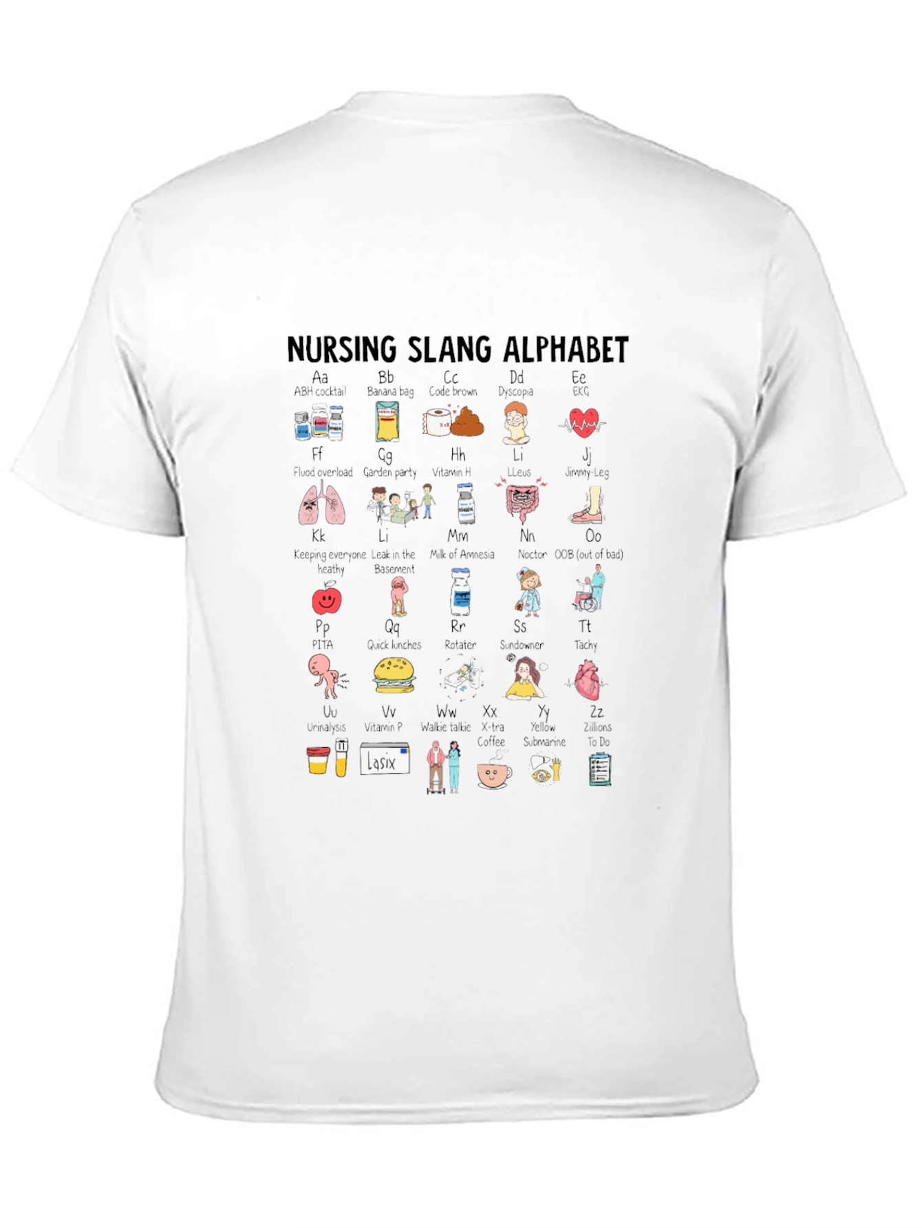 Nursing Slang Alphabet T-Shirt - Black Crew Neck