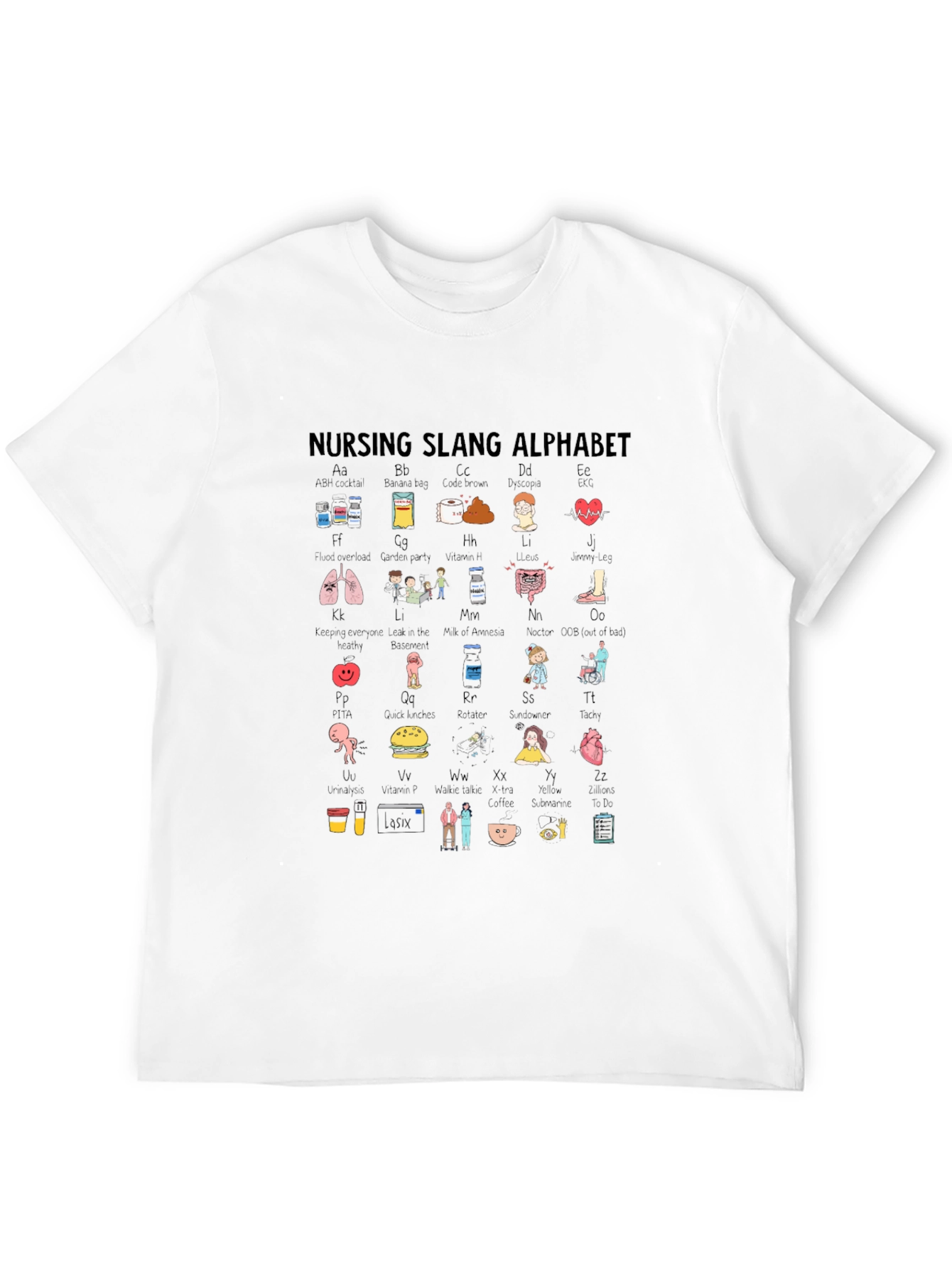 Nursing Slang Alphabet T-Shirt - Black Crew Neck