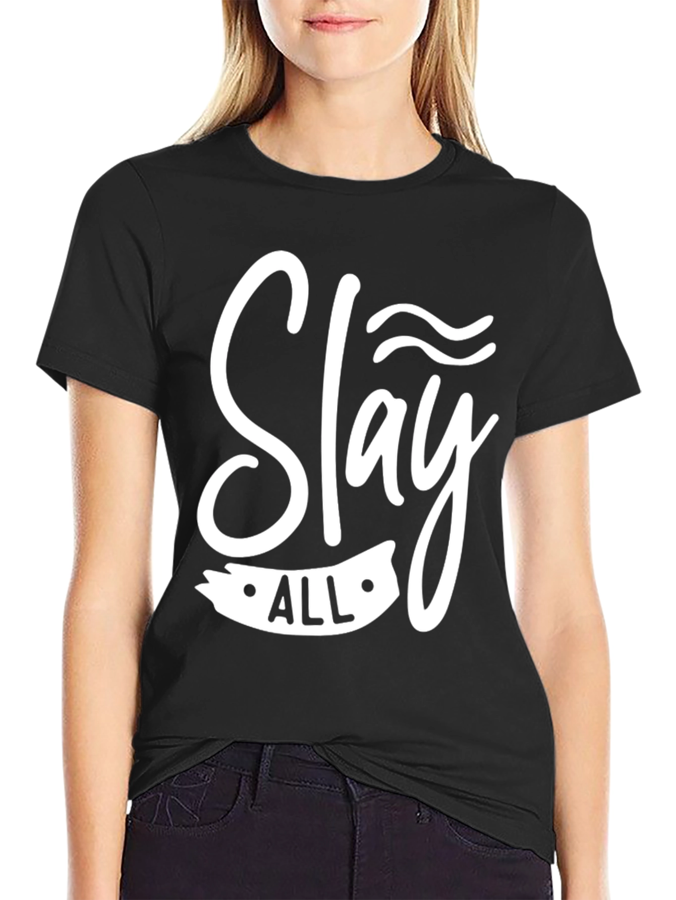 Slay All Graphic Tee - Trendy Black Cotton T-Shirt