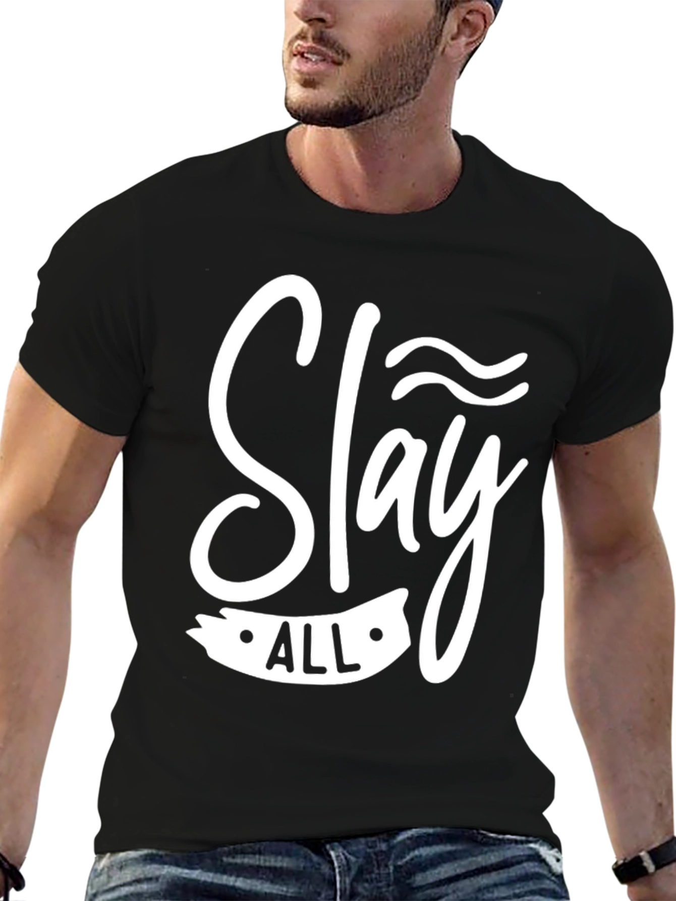 Slay All Graphic Tee - Trendy Black Cotton T-Shirt