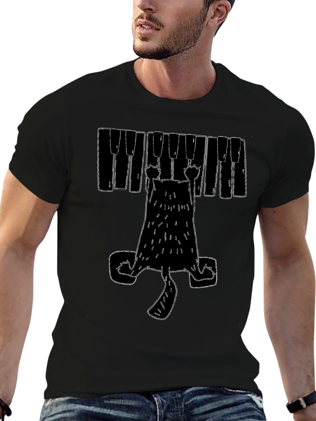 Piano Cat Graphic T-Shirt