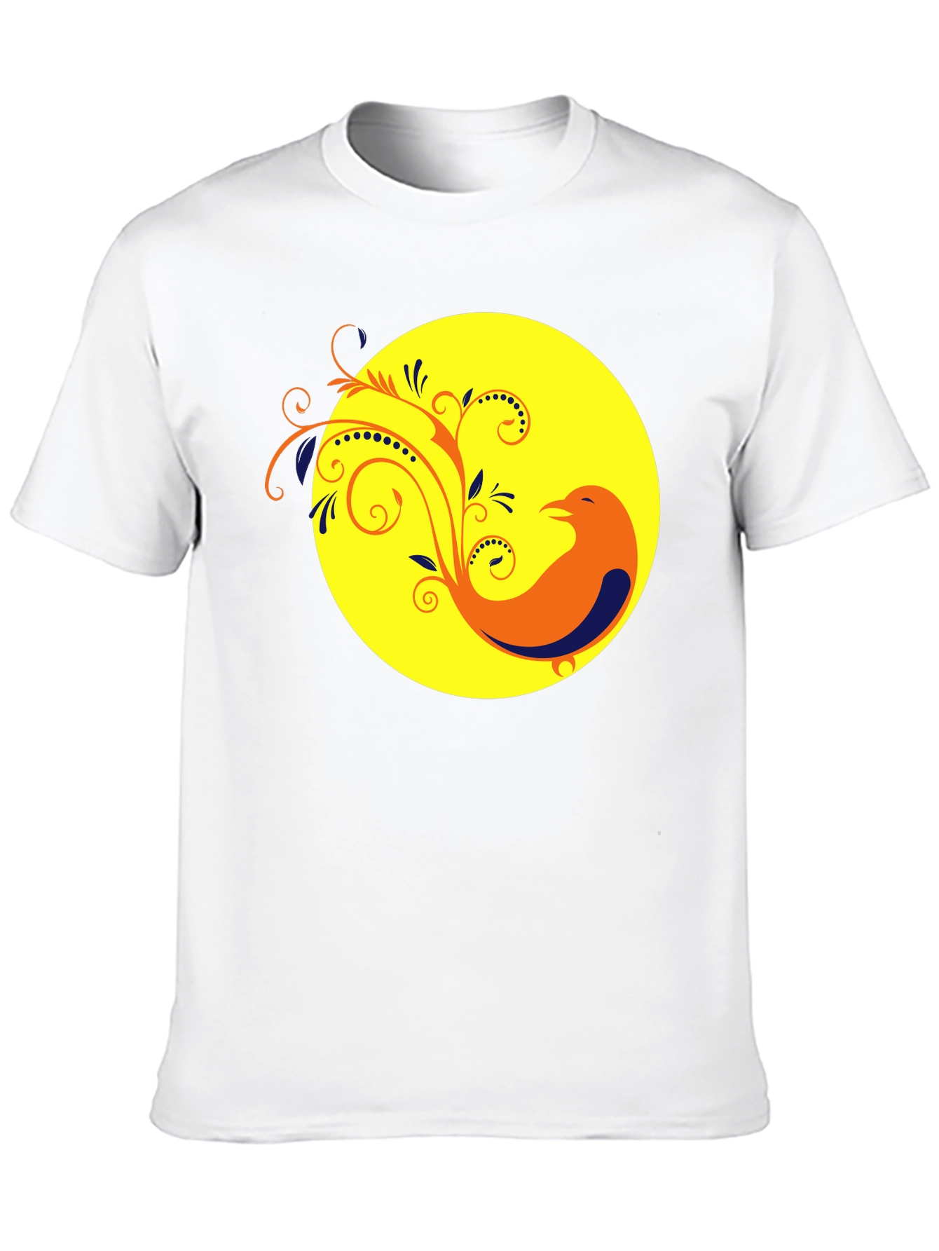 Black T-Shirt with Bird and Floral Design
