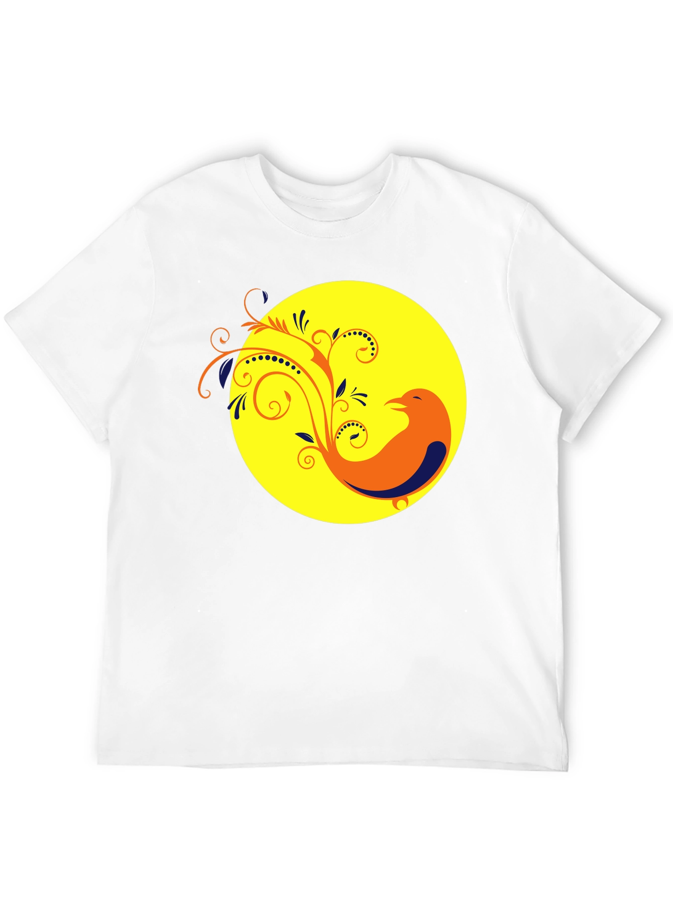 Black T-Shirt with Bird and Floral Design