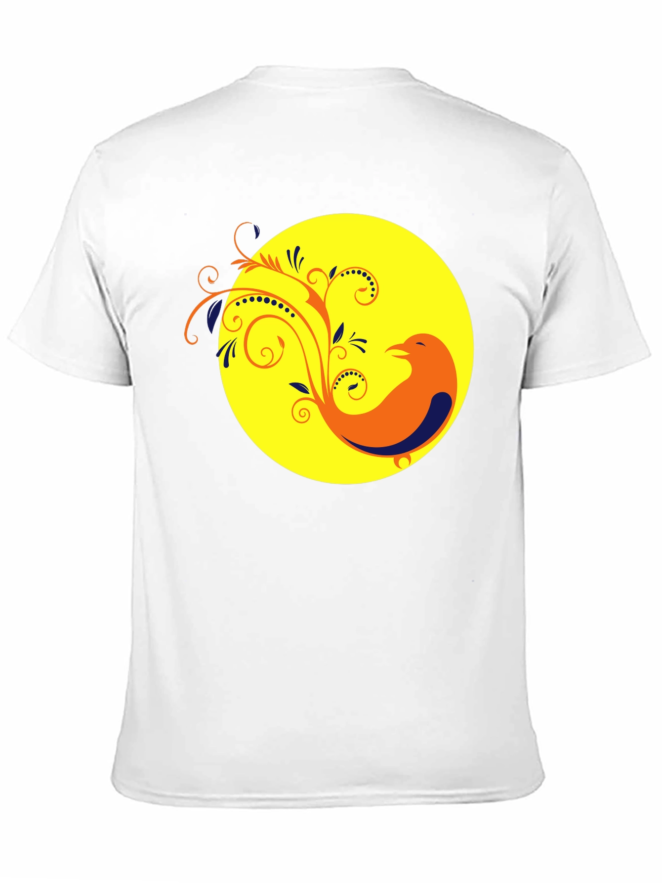 Black T-Shirt with Bird and Floral Design
