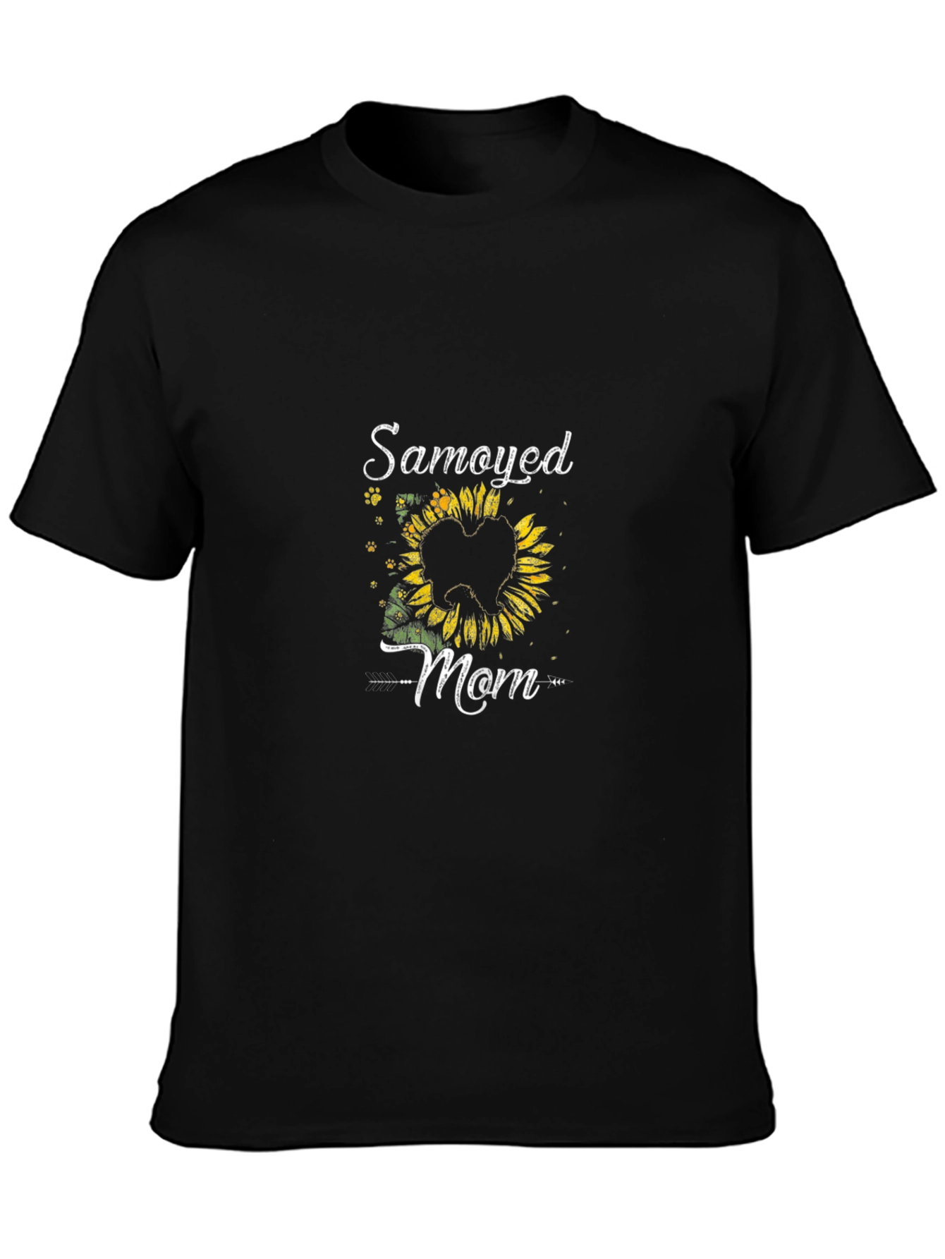Samoyed Mom Sunflower Black T-Shirt