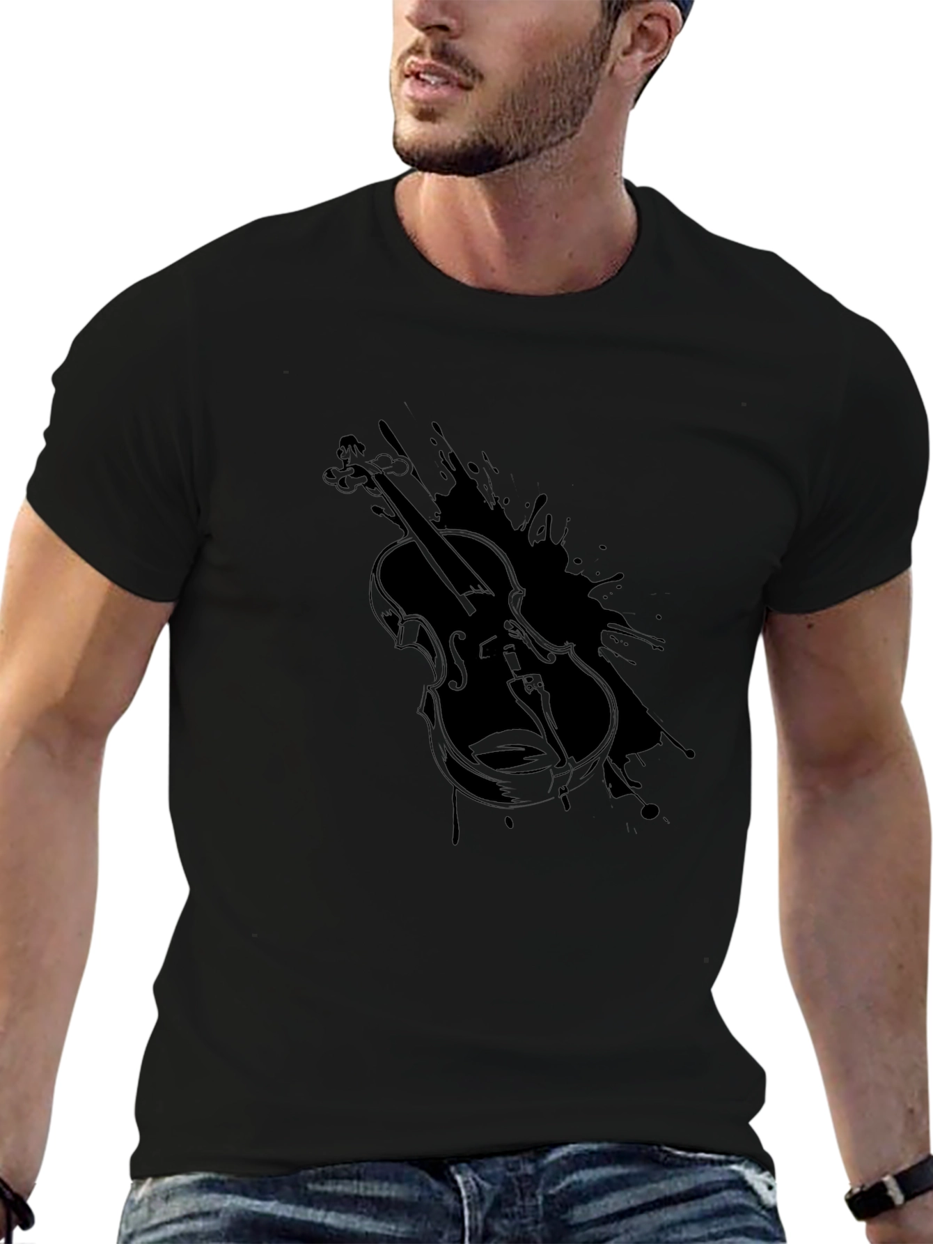 Violin Graphic Tee - Music Lovers Black T-Shirt