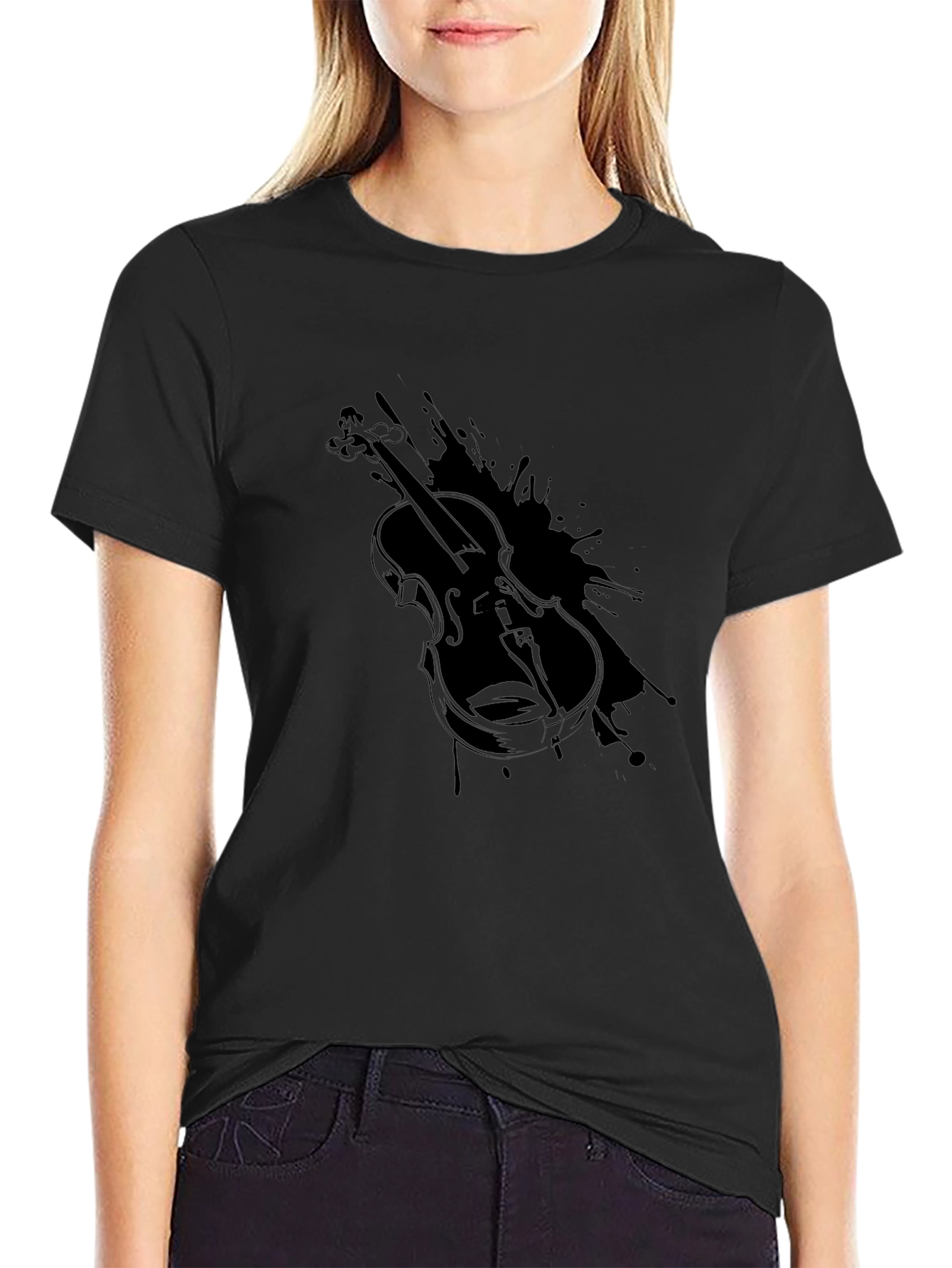 Violin Graphic Tee - Music Lovers Black T-Shirt