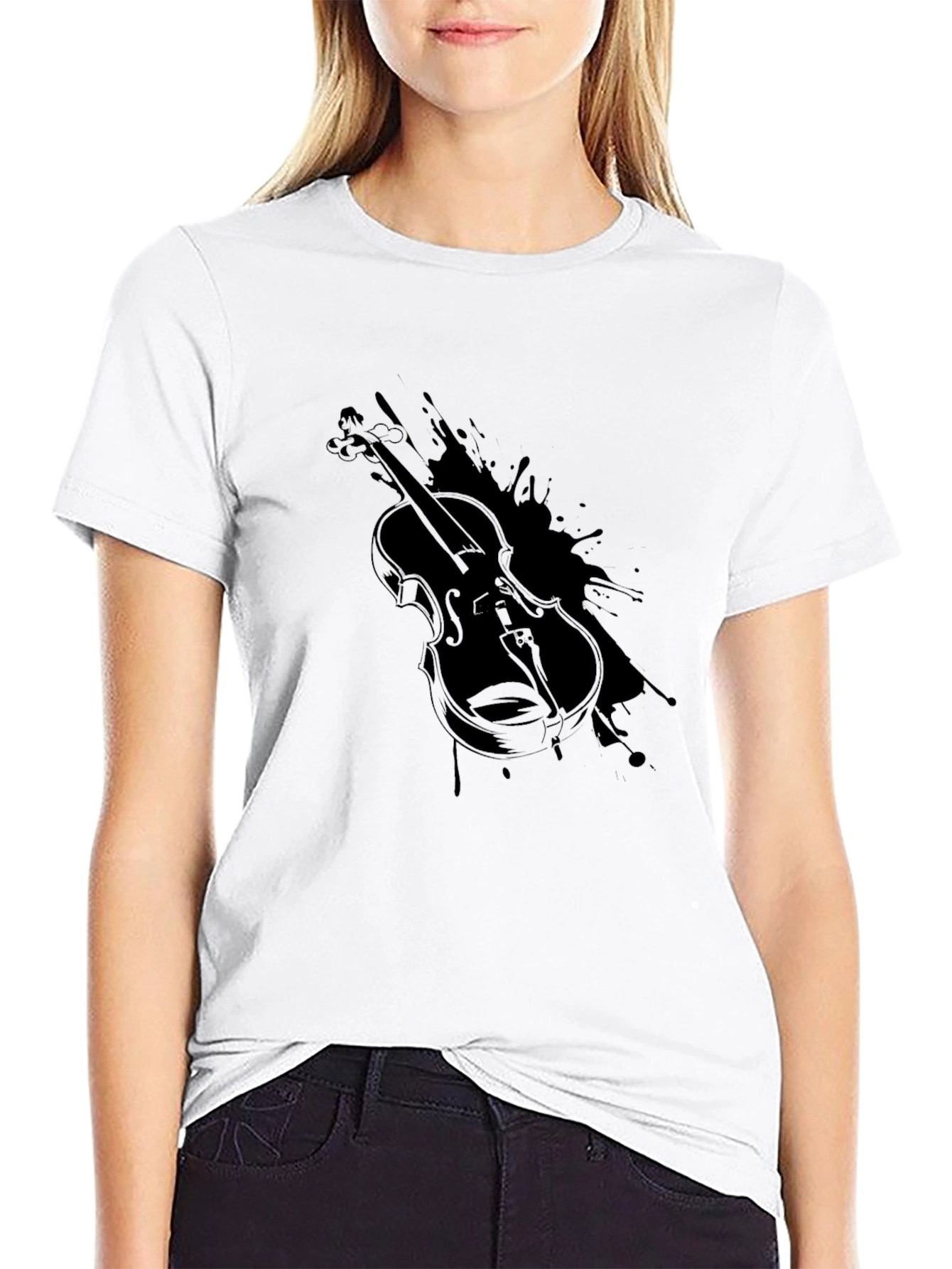 Violin Graphic Tee - Music Lovers Black T-Shirt