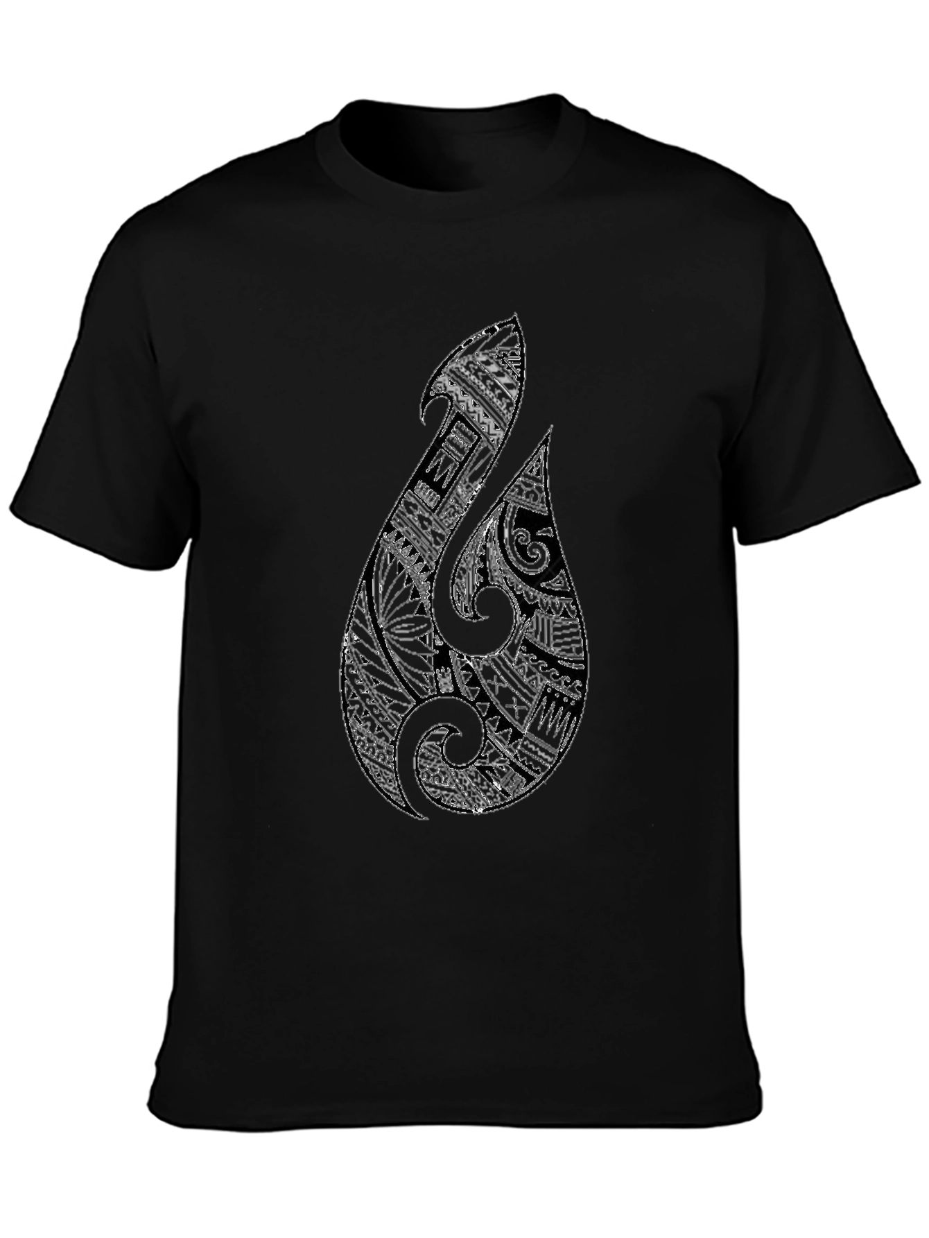 Tribal Hook Graphic Tee - Black Cotton Blend
