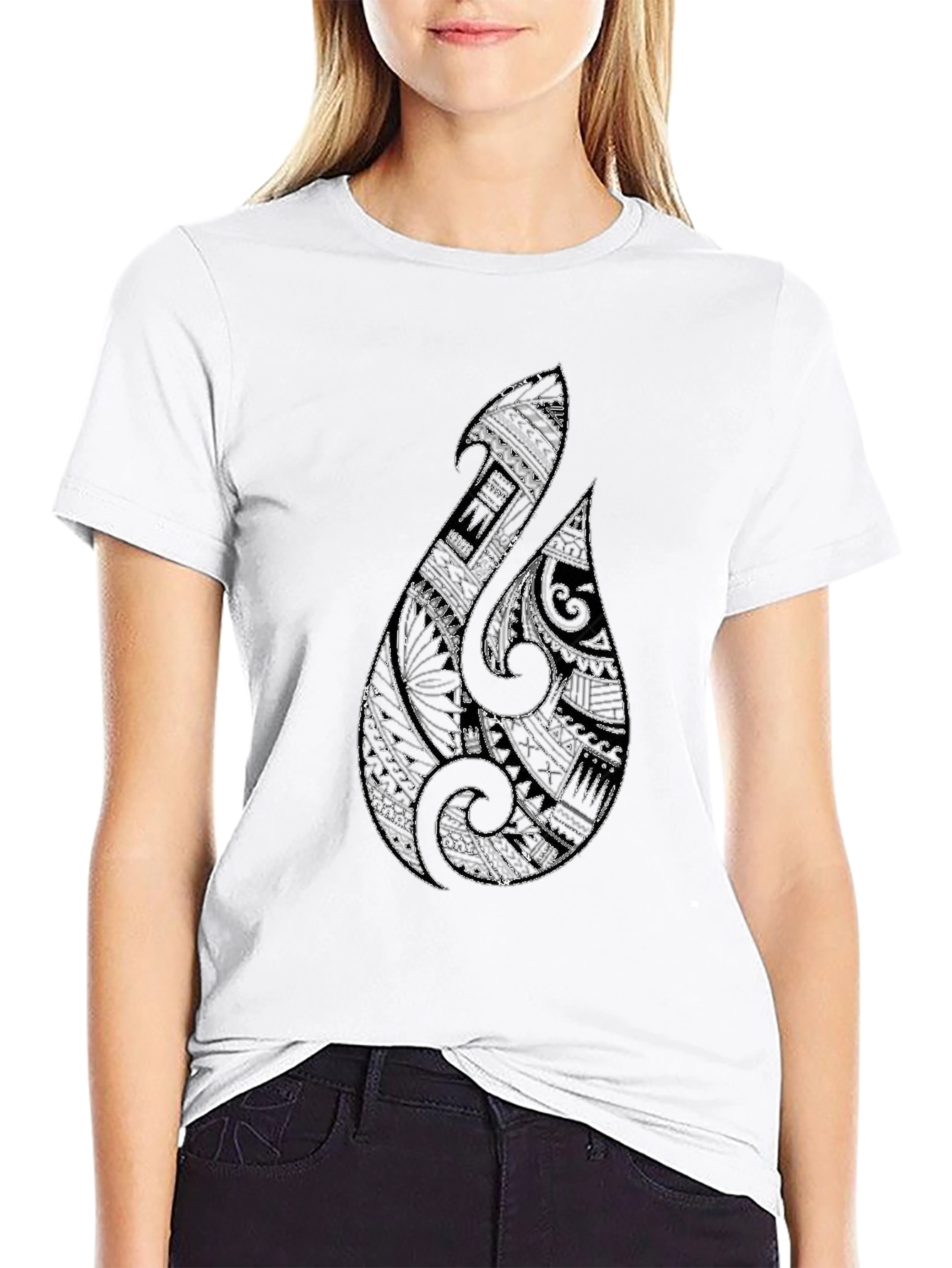Tribal Hook Graphic Tee - Black Cotton Blend