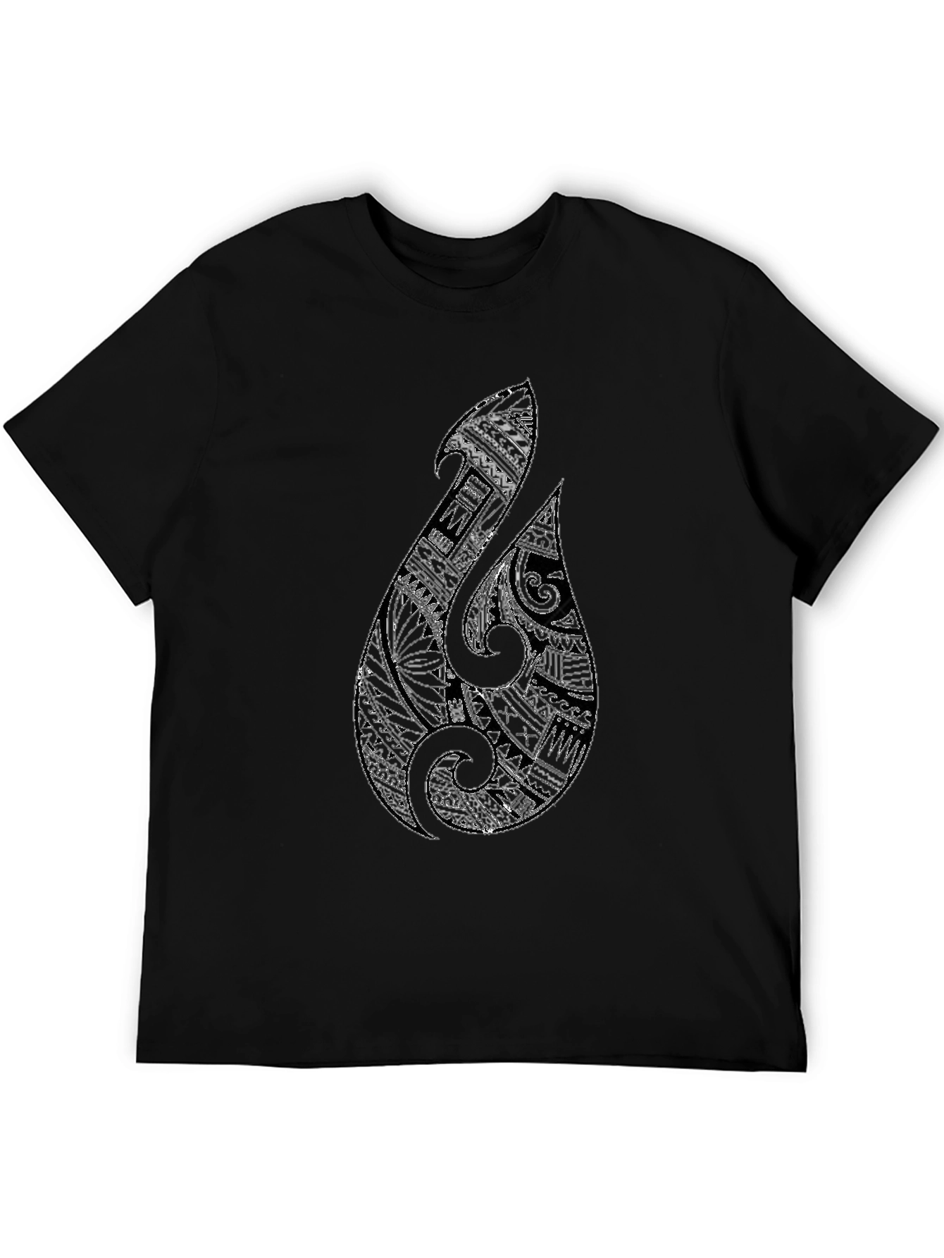 Tribal Hook Graphic Tee - Black Cotton Blend