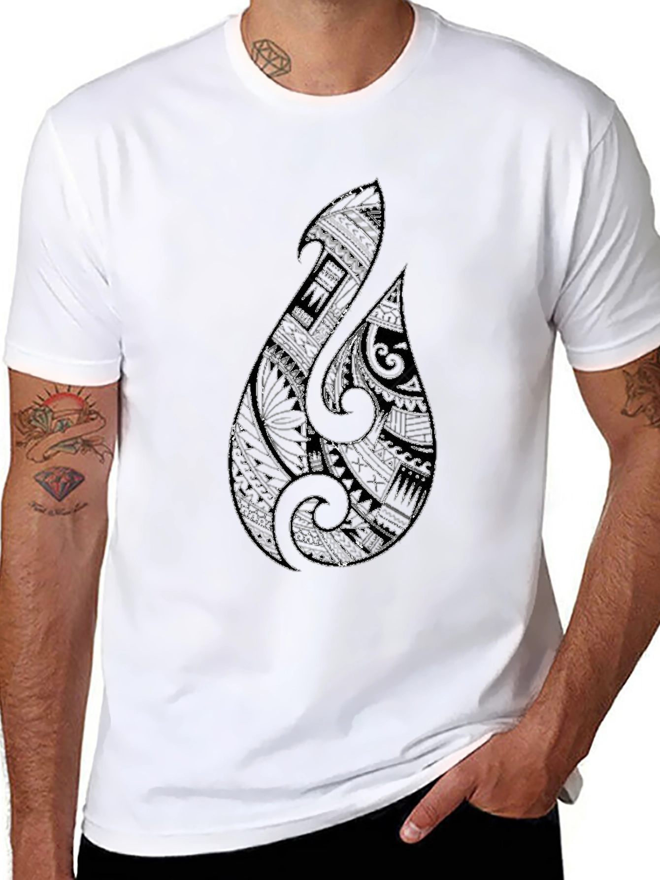 Tribal Hook Graphic Tee - Black Cotton Blend