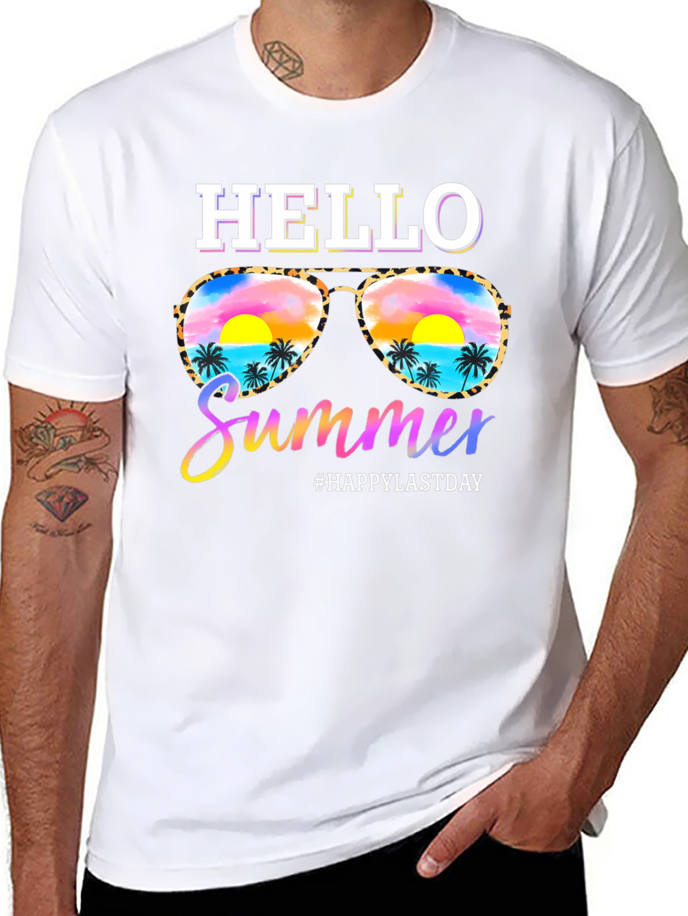 Hello Summer T-Shirt with Sunglasses and Beach Design