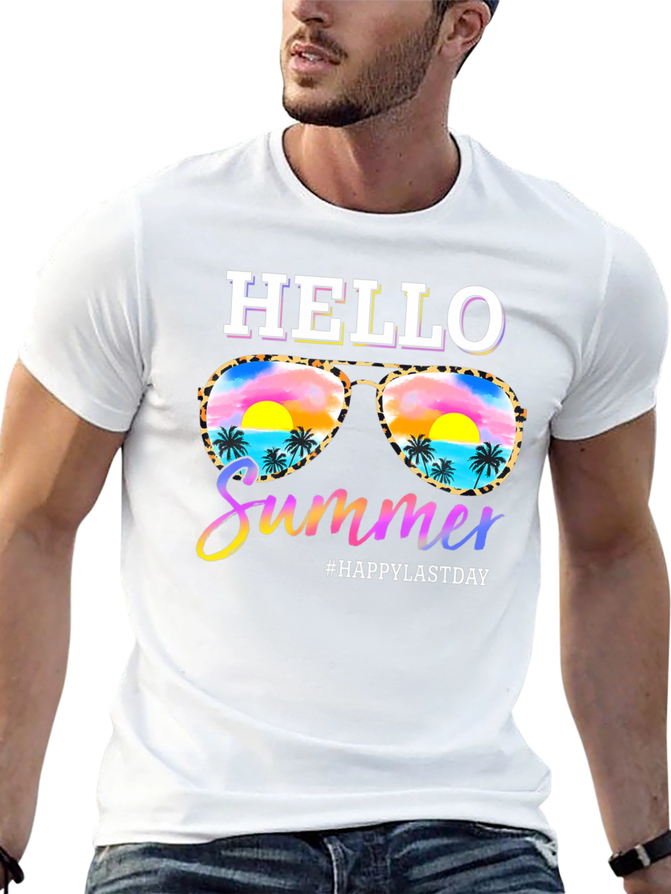 Hello Summer T-Shirt with Sunglasses and Beach Design