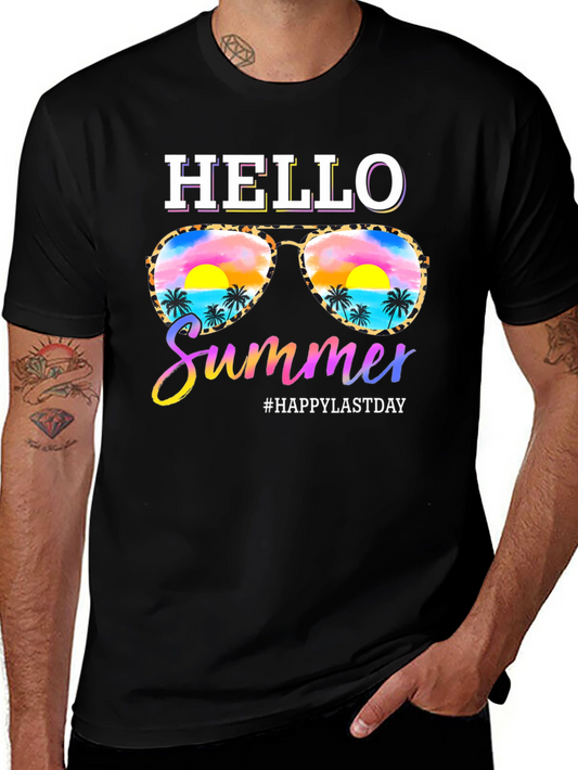 Hello Summer T-Shirt with Sunglasses and Beach Design