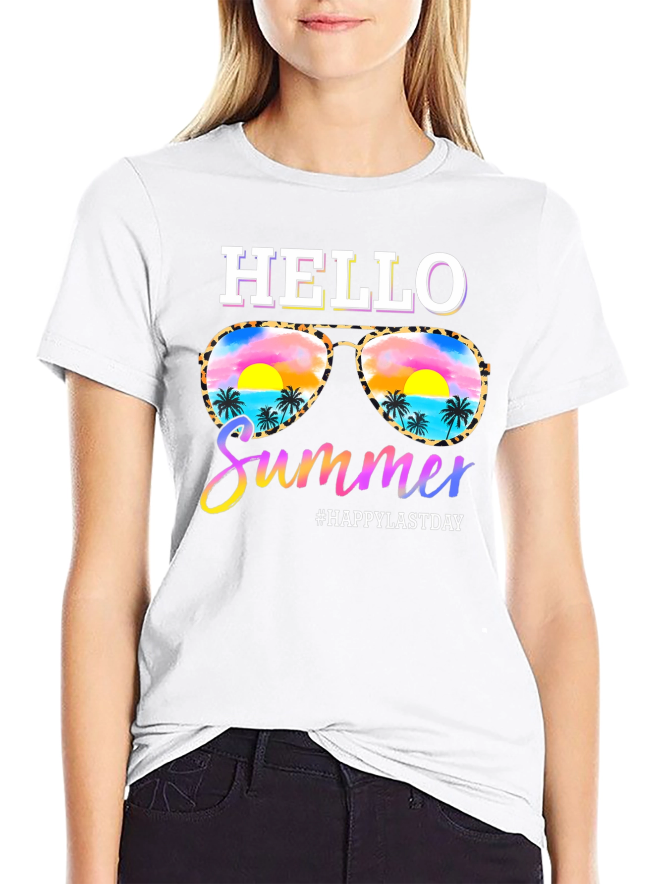 Hello Summer T-Shirt with Sunglasses and Beach Design