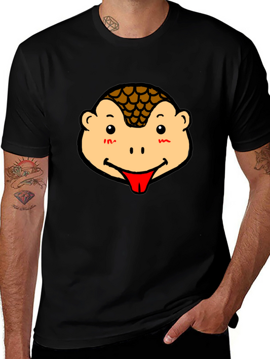 Cute Pangolin Face Graphic Tee - Black