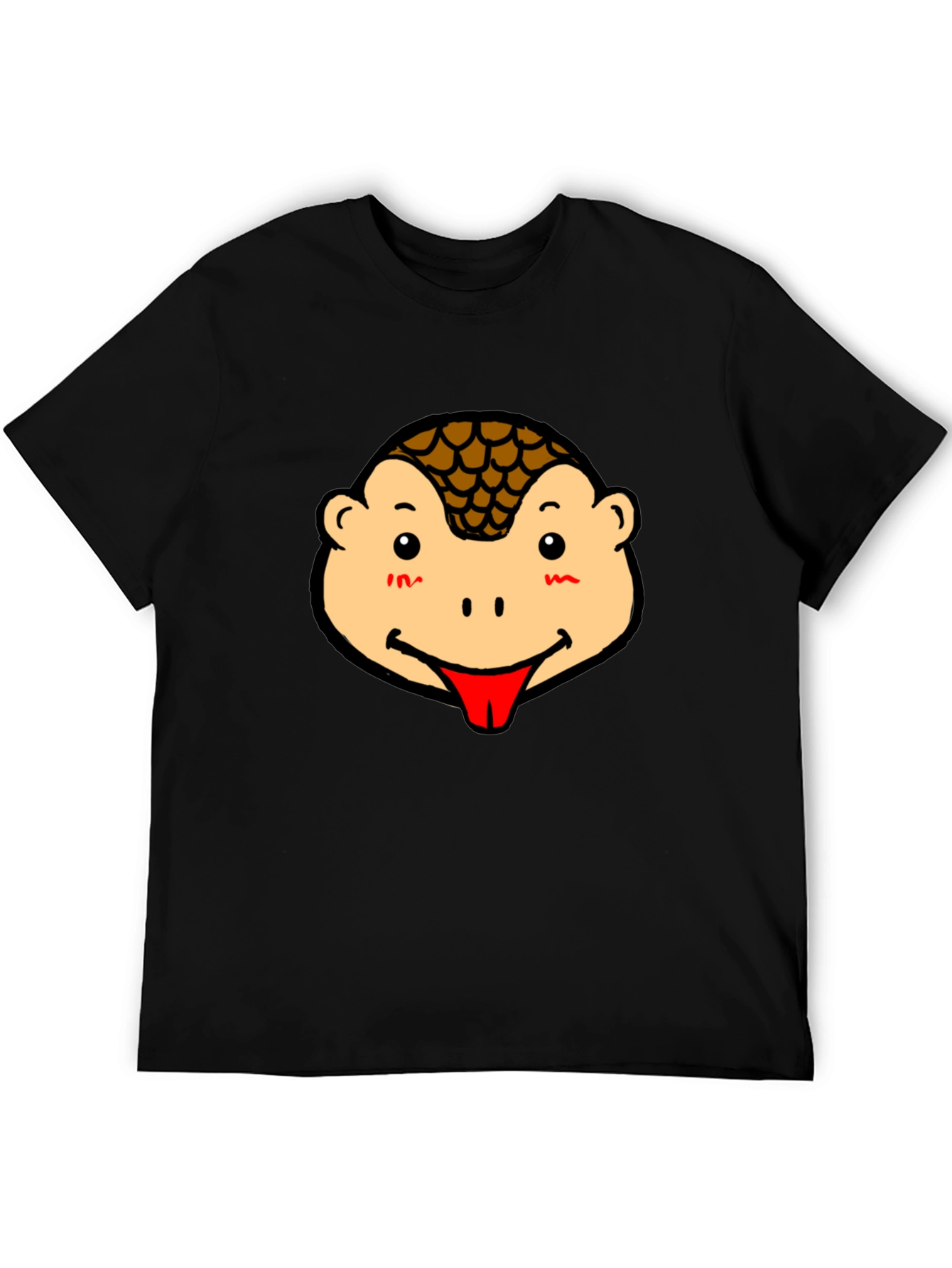 Cute Pangolin Face Graphic Tee - Black