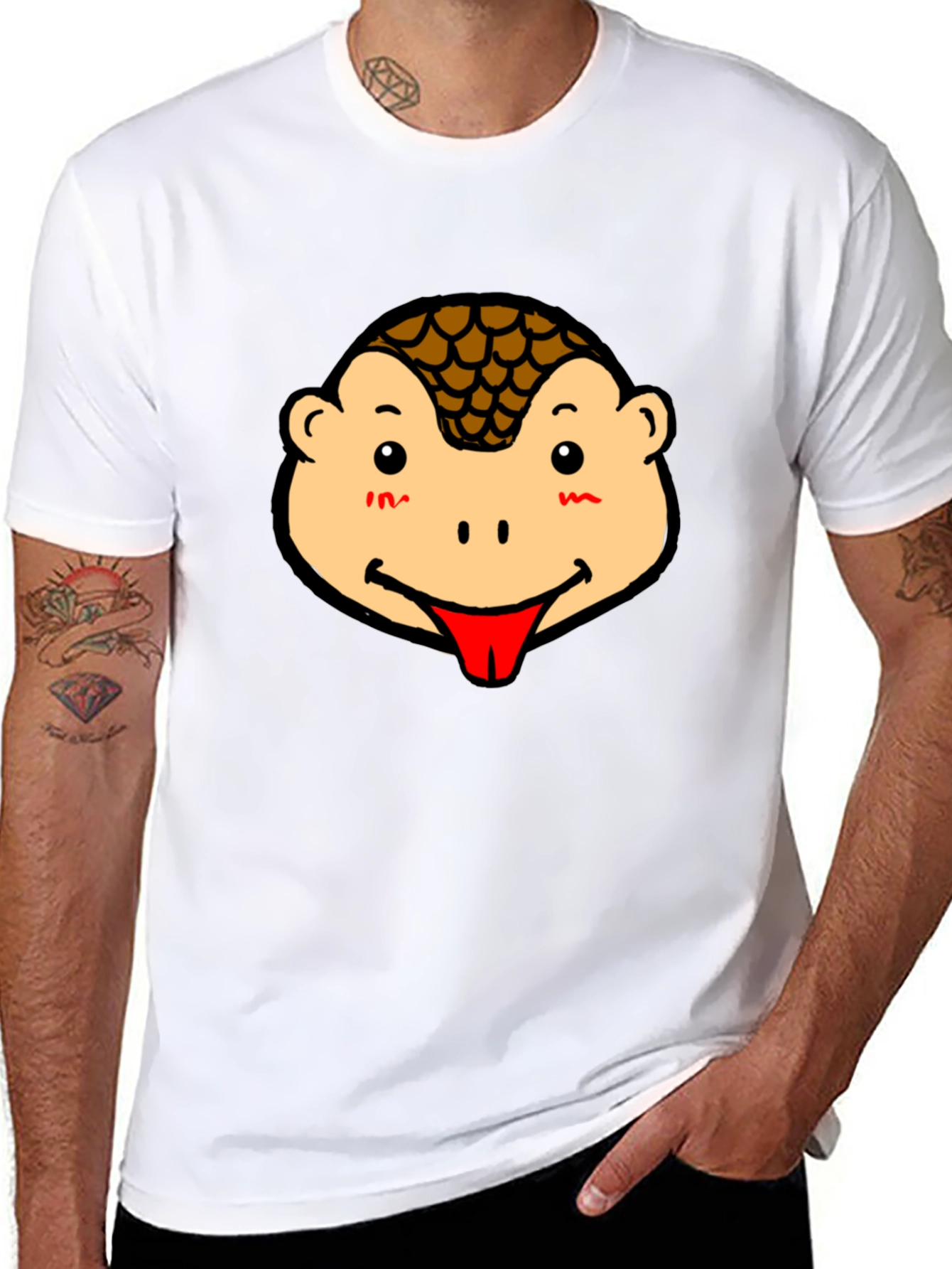 Cute Pangolin Face Graphic Tee - Black