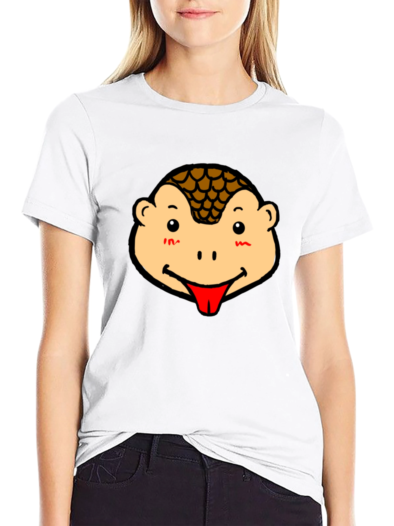 Cute Pangolin Face Graphic Tee - Black