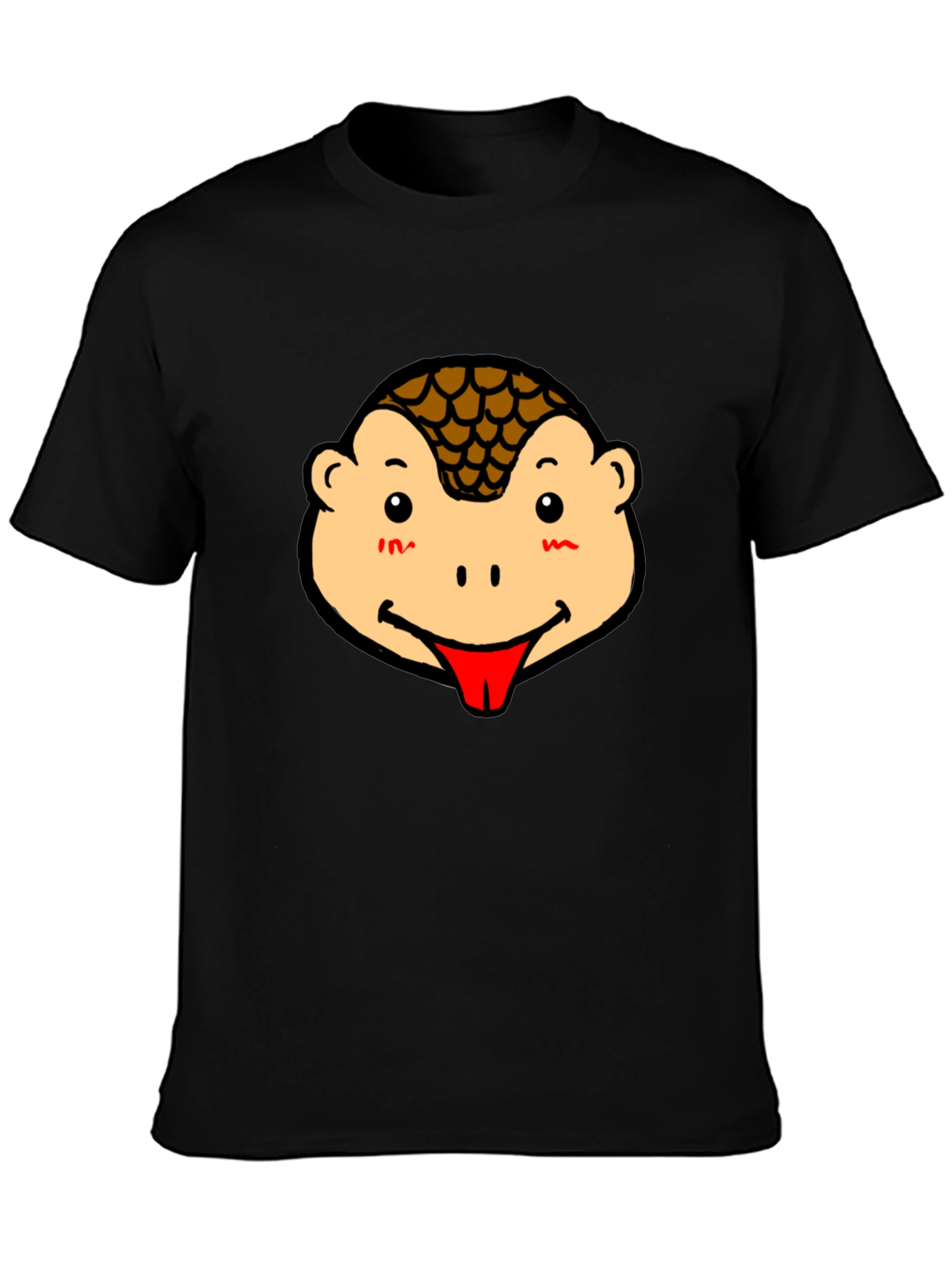 Cute Pangolin Face Graphic Tee - Black