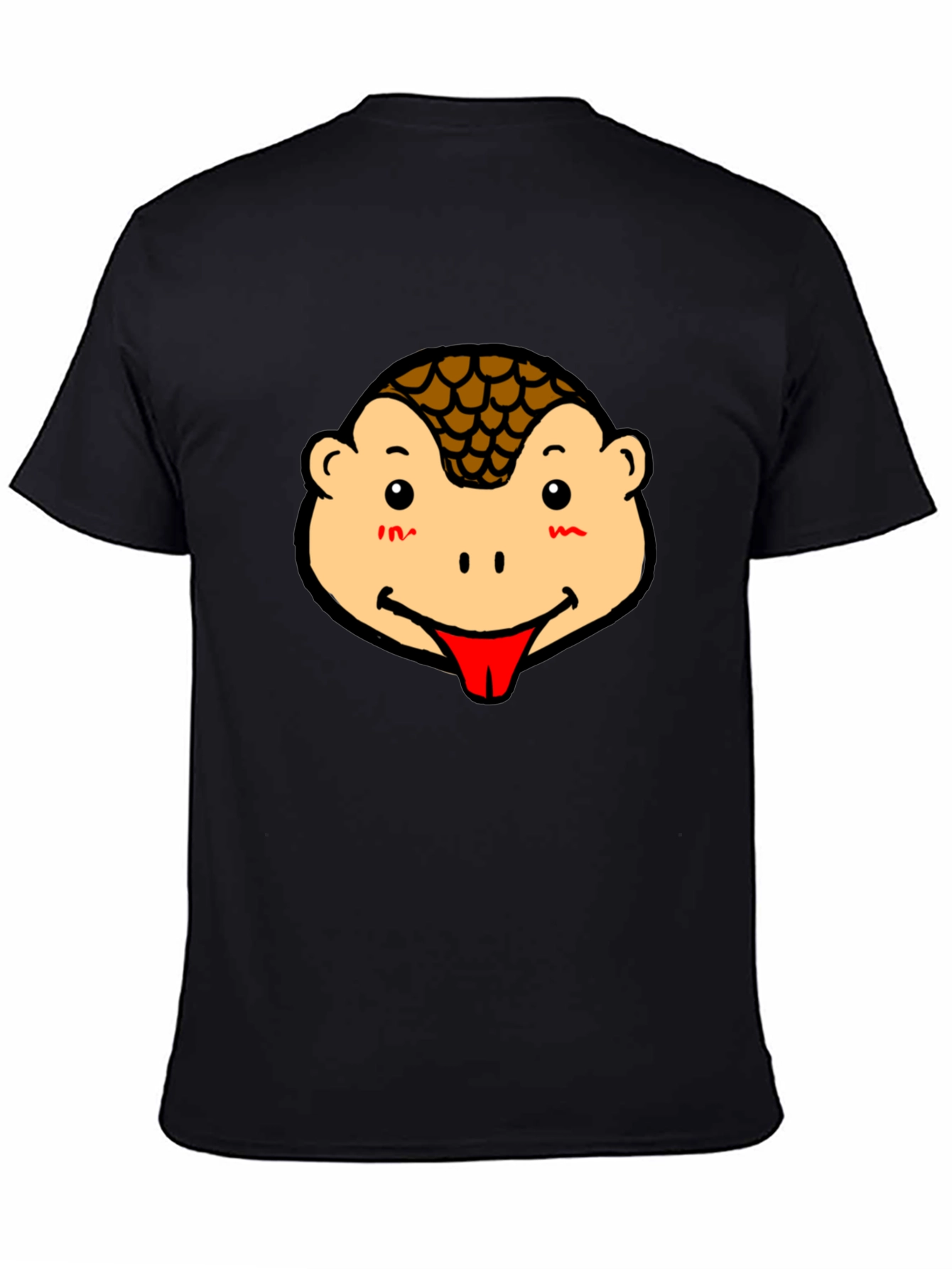 Cute Pangolin Face Graphic Tee - Black