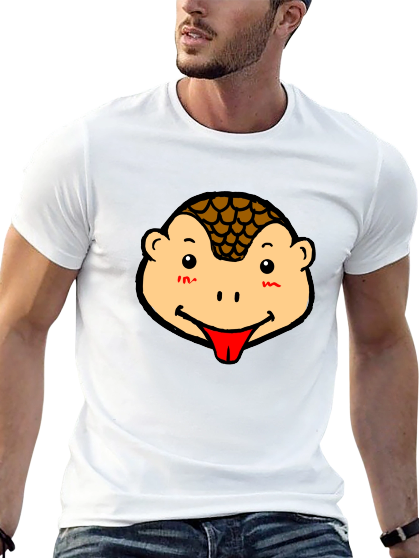 Cute Pangolin Face Graphic Tee - Black
