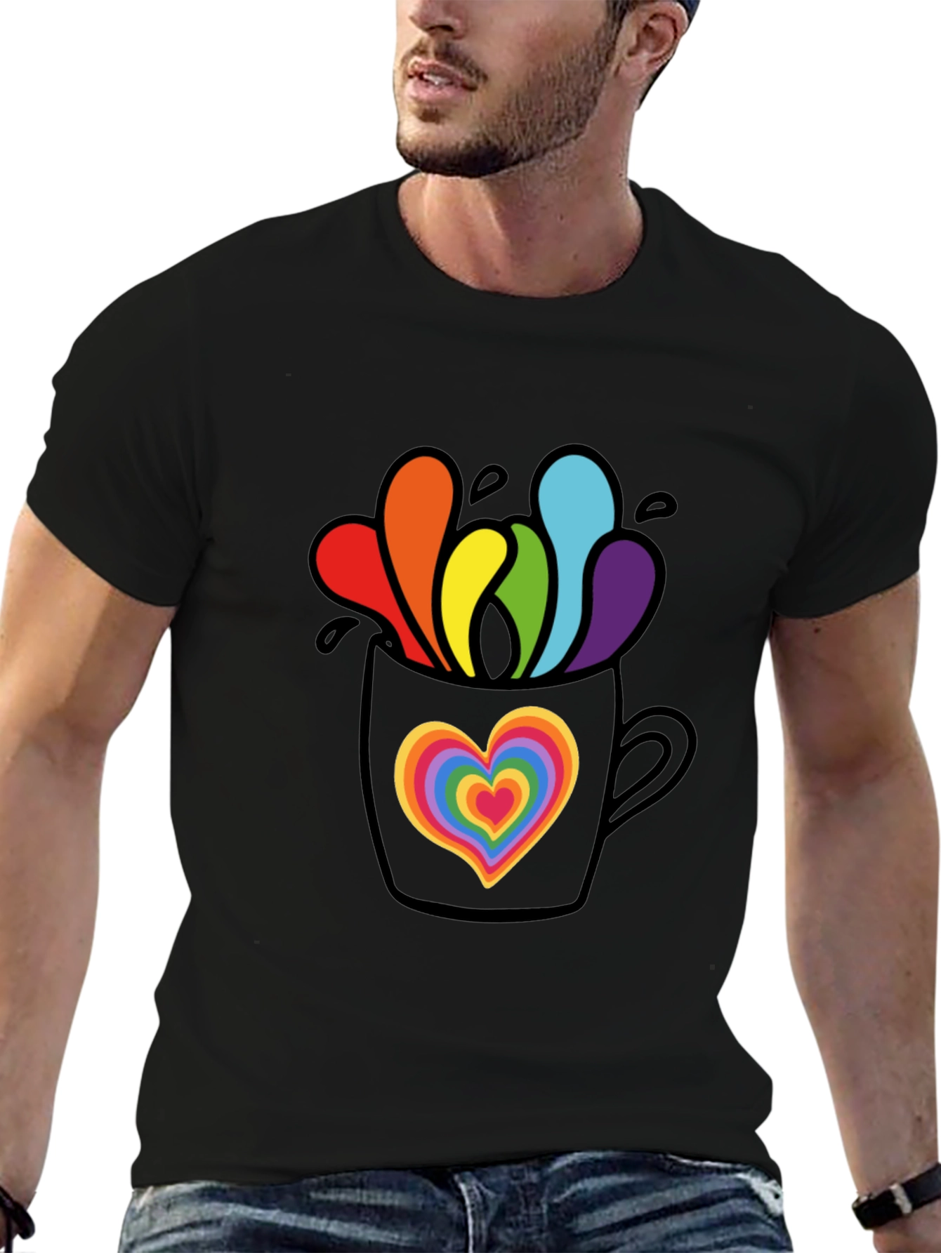 Rainbow Heart Mug Graphic Tee