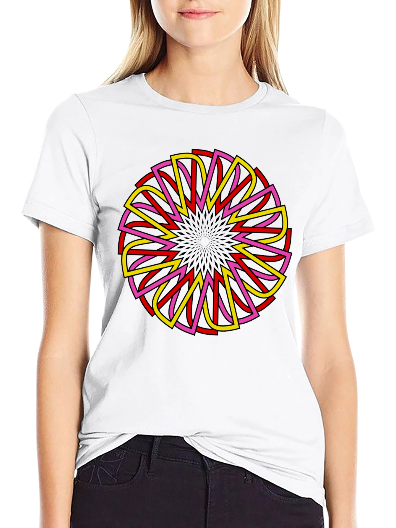 Geometric Mandala Graphic Tee - Black