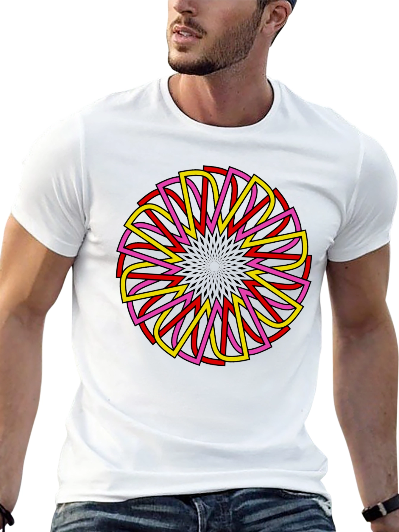Geometric Mandala Graphic Tee - Black