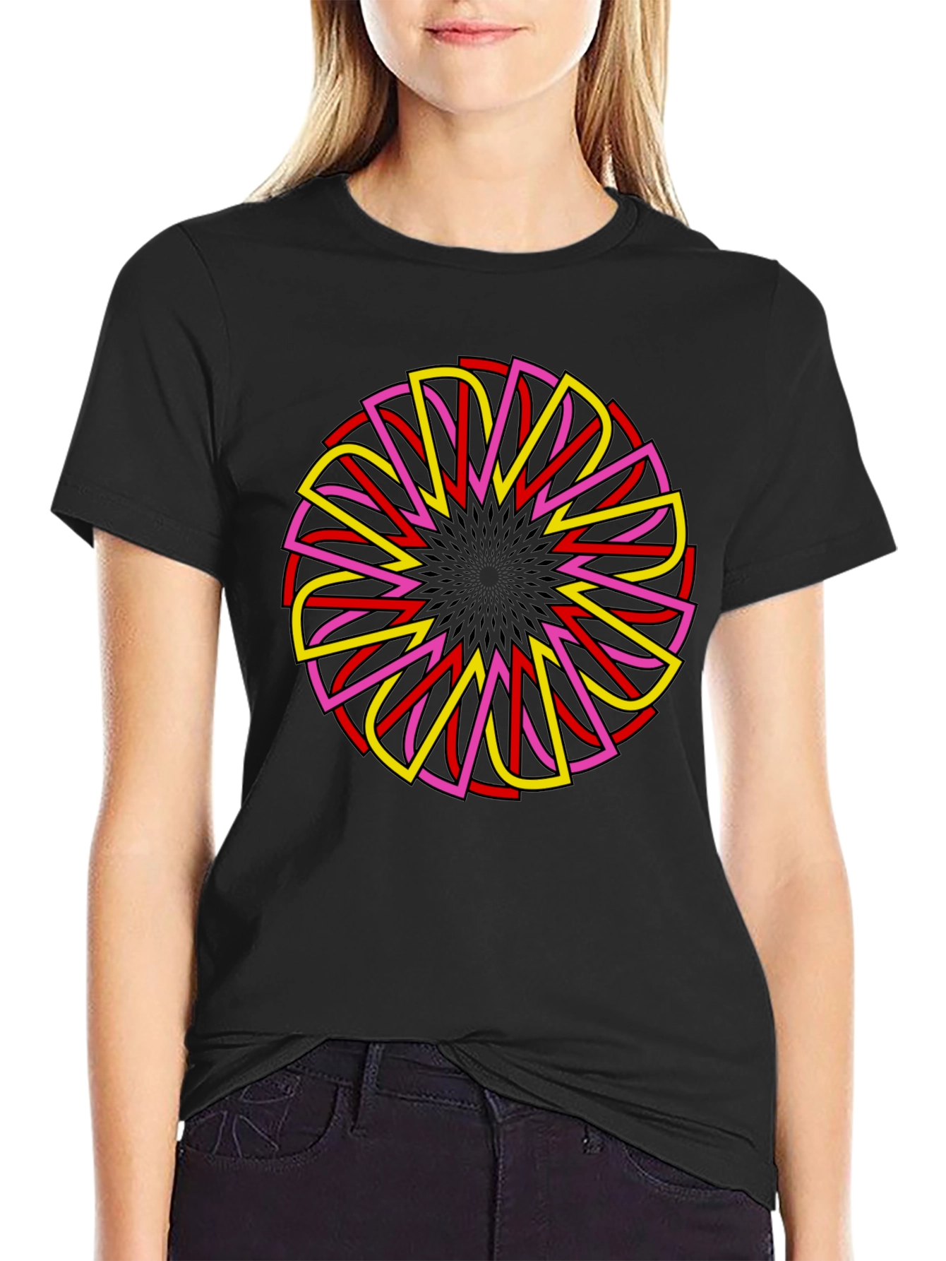 Geometric Mandala Graphic Tee - Black