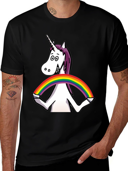 Unicorn Rainbow Graphic Tee - Black Cotton T-Shirt