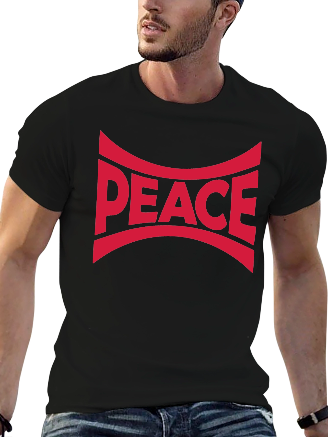 Peace Graphic T-Shirt - Black - Bold Red Design